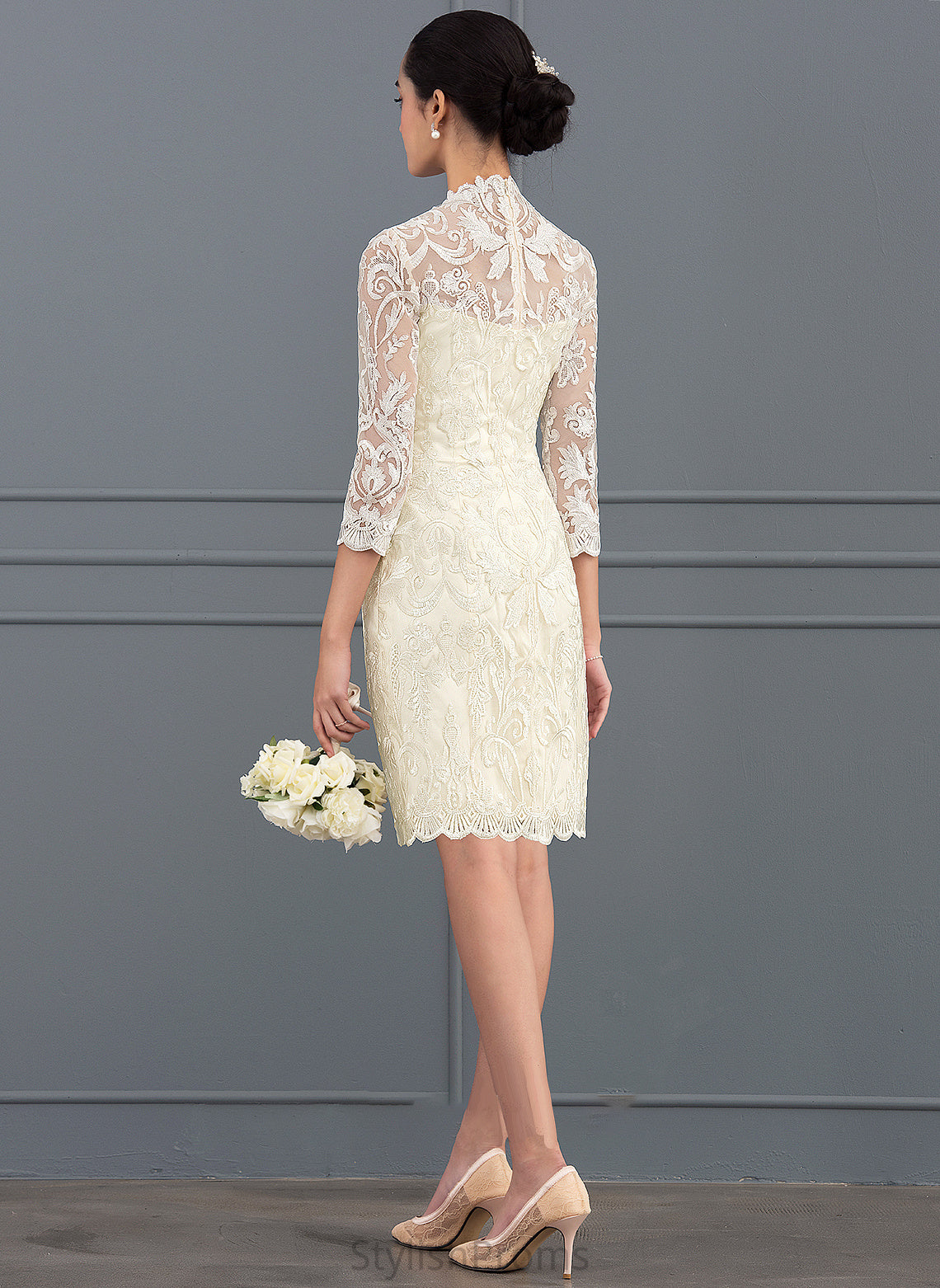 Lace Knee-Length High Sheath/Column Dress Neck Wedding Dresses Armani Wedding