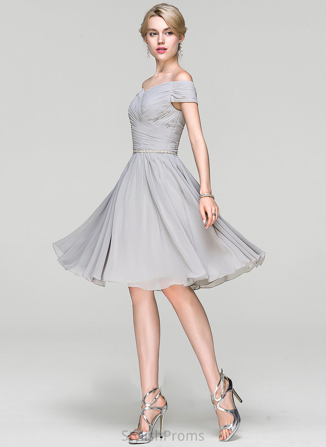 Beading Chiffon Off-the-Shoulder Ruffle Cocktail Dresses Dress Cocktail With Knee-Length A-Line Chana