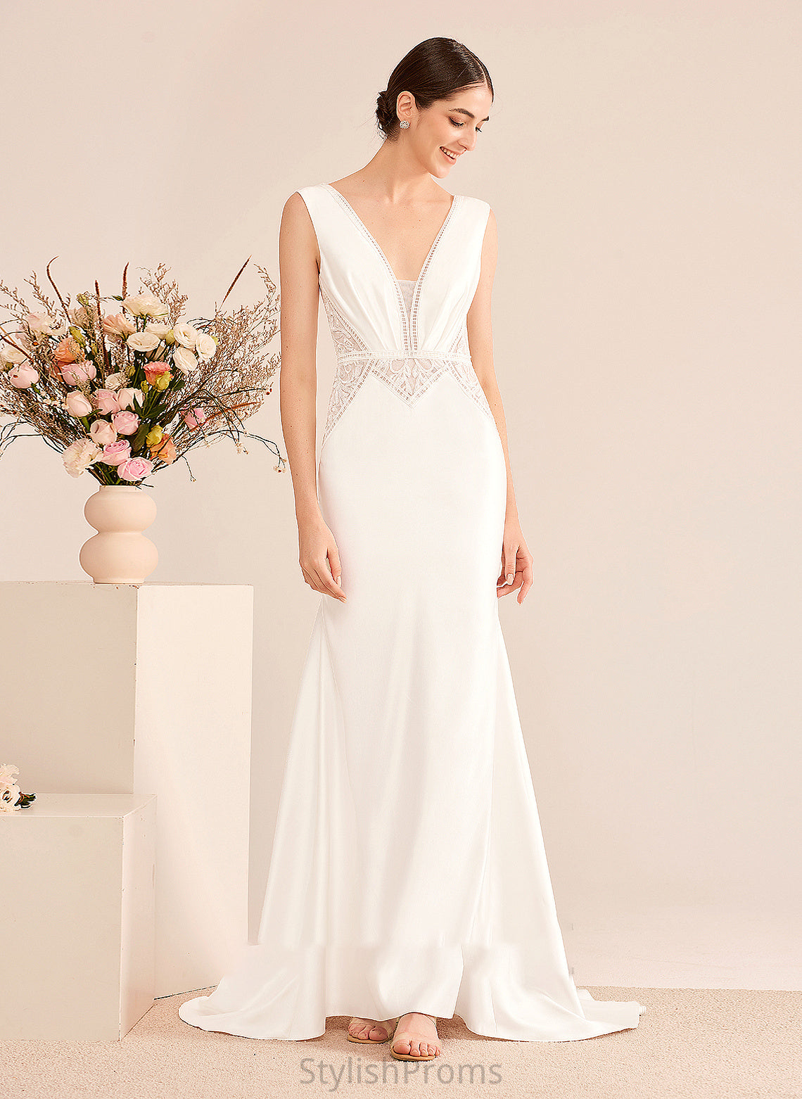 V-neck Wedding Train Stephanie With Dress Sequins Court Trumpet/Mermaid Wedding Dresses