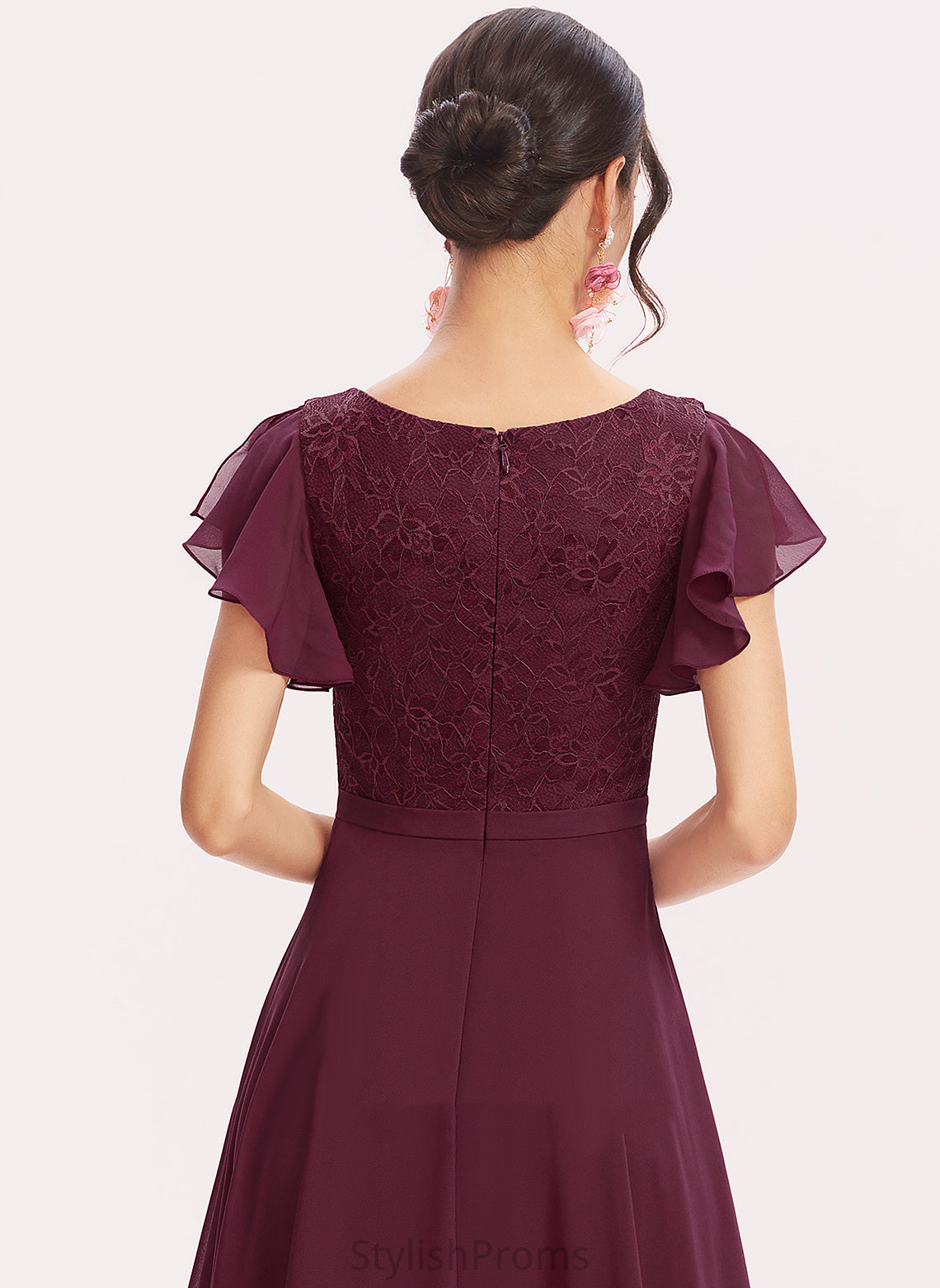 Ruffles Dress Asymmetrical Cocktail Cascading With Chiffon Tiffany V-neck A-Line Cocktail Dresses Lace