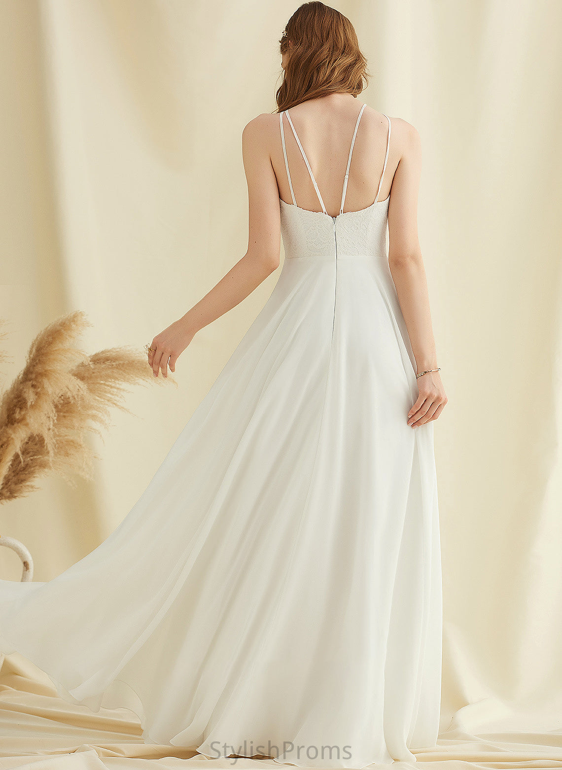 Chiffon Dress Pockets A-Line Floor-Length Neck Wedding Dresses With Scoop Kallie Wedding Lace