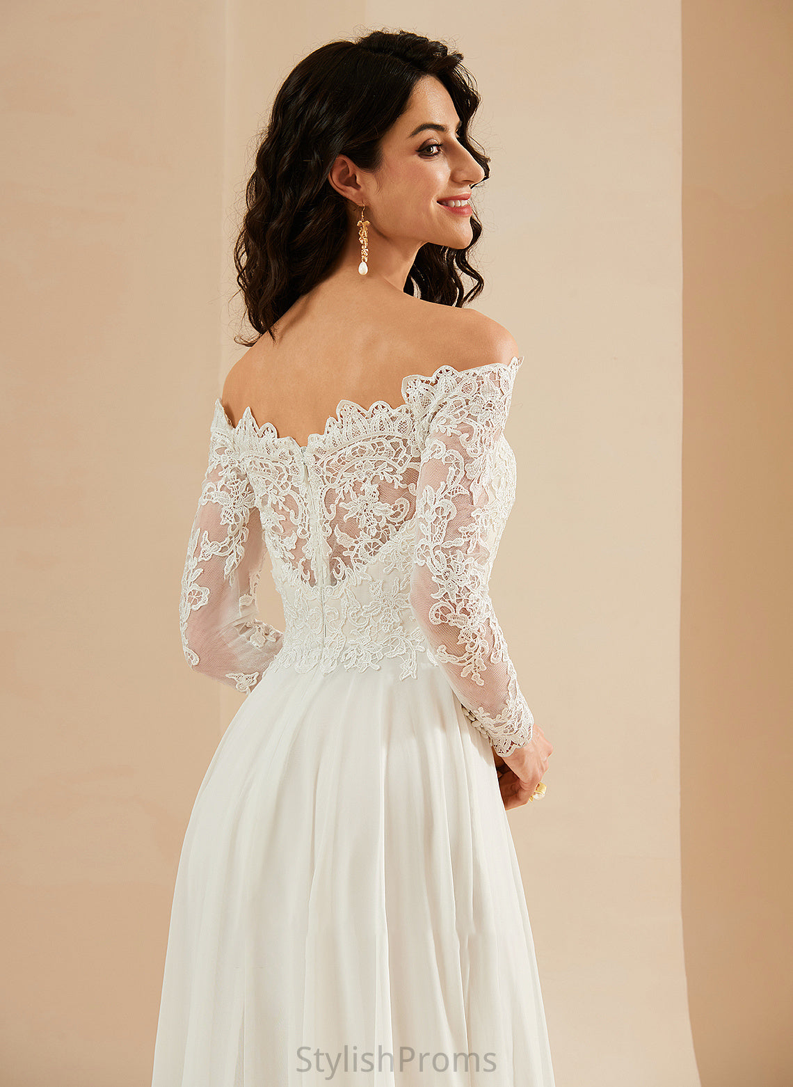 Wedding A-Line Train Lace Wedding Dresses Sweep Dress Thelma Off-the-Shoulder With