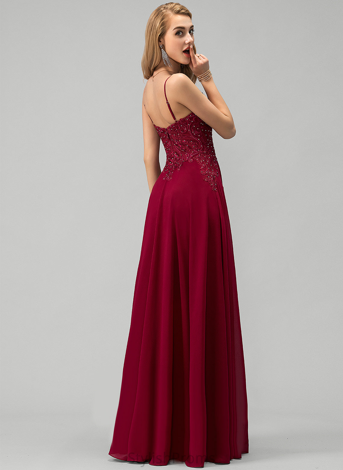 With Floor-Length Chiffon Muriel Lace A-Line Sweetheart Rhinestone Prom Dresses