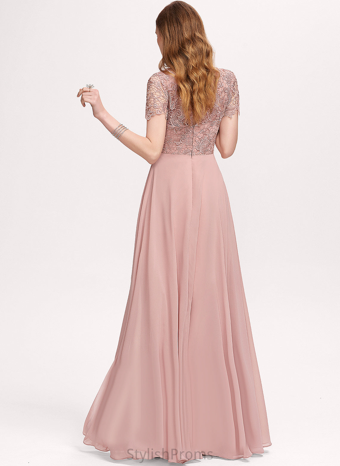 Chiffon A-Line Lace Angeline Floor-Length Scoop Prom Dresses