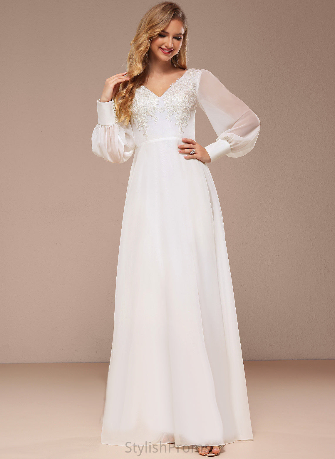 Wedding Dresses V-neck Vicky Floor-Length A-Line With Dress Lace Wedding Chiffon Sequins