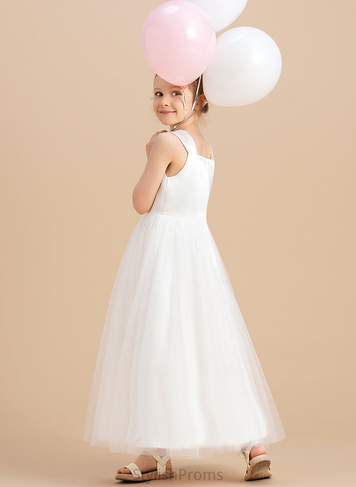 Flower Girl Dresses Miriam Square Ankle-length Gown Flower Satin/Tulle Neckline - Sleeveless Ball Girl Dress