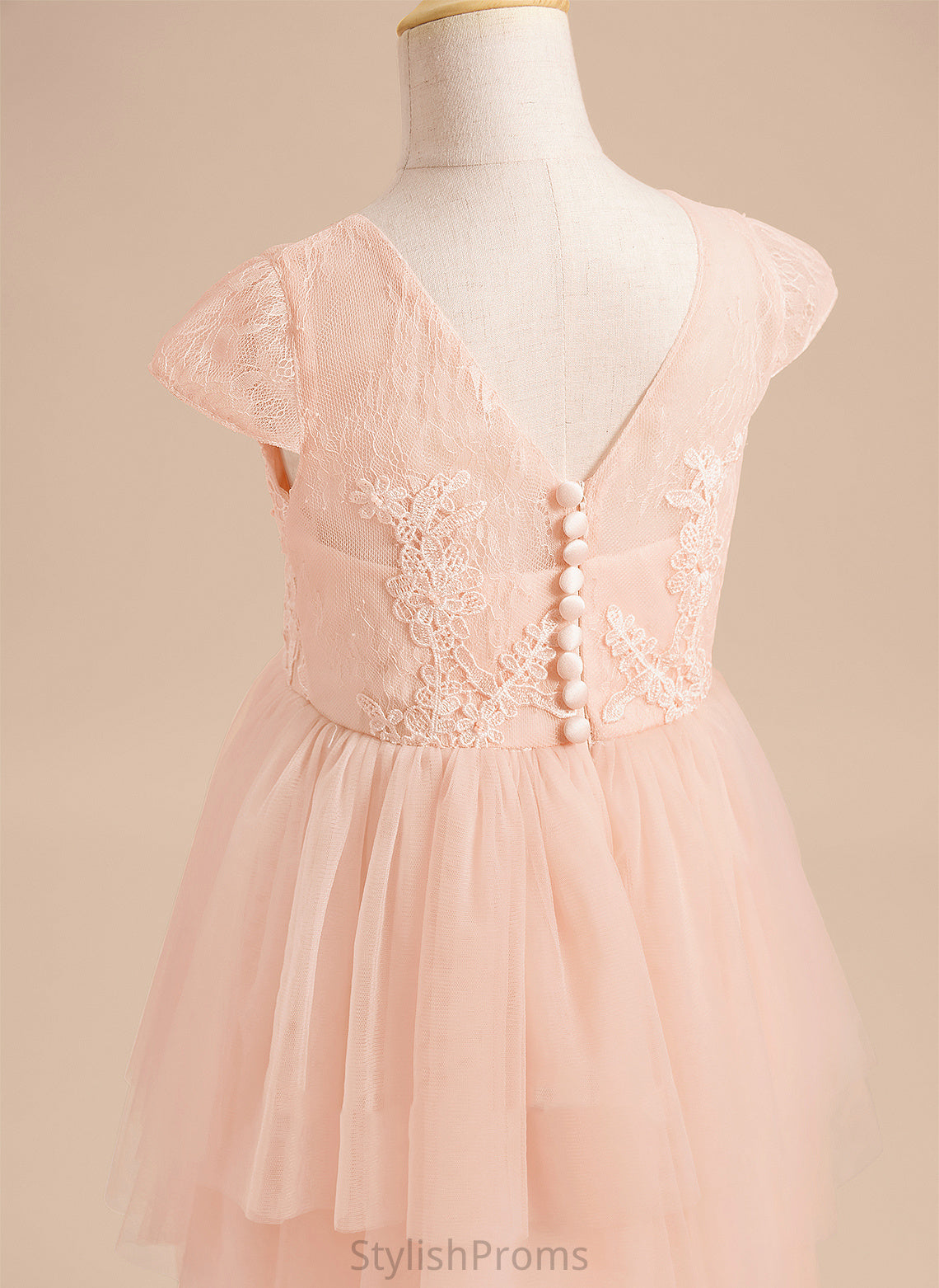 - With Dress Back Tulle Knee-length Ximena Scoop Sleeves Flower Neck A-Line Short Flower Girl Dresses Girl Lace/V