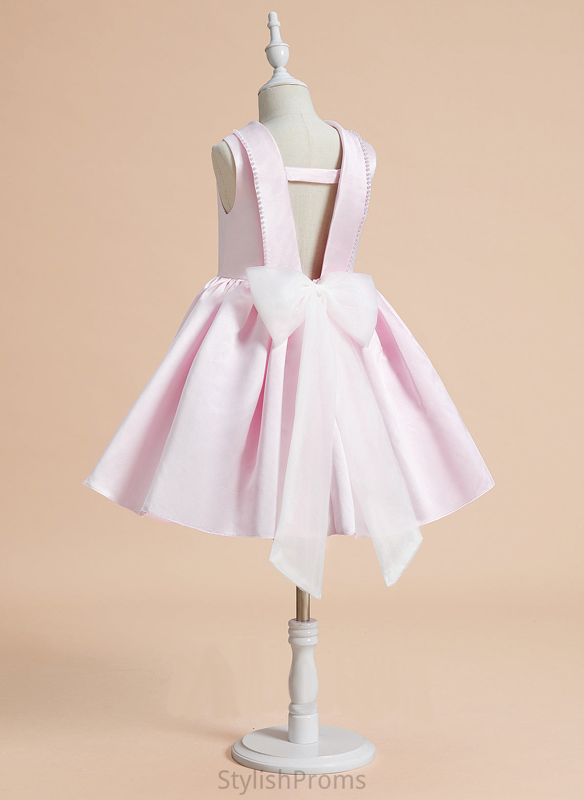 Lilliana With Scoop - Satin Knee-length Sleeveless Girl Neck Flower Dress Beading/Bow(s) Flower Girl Dresses A-Line