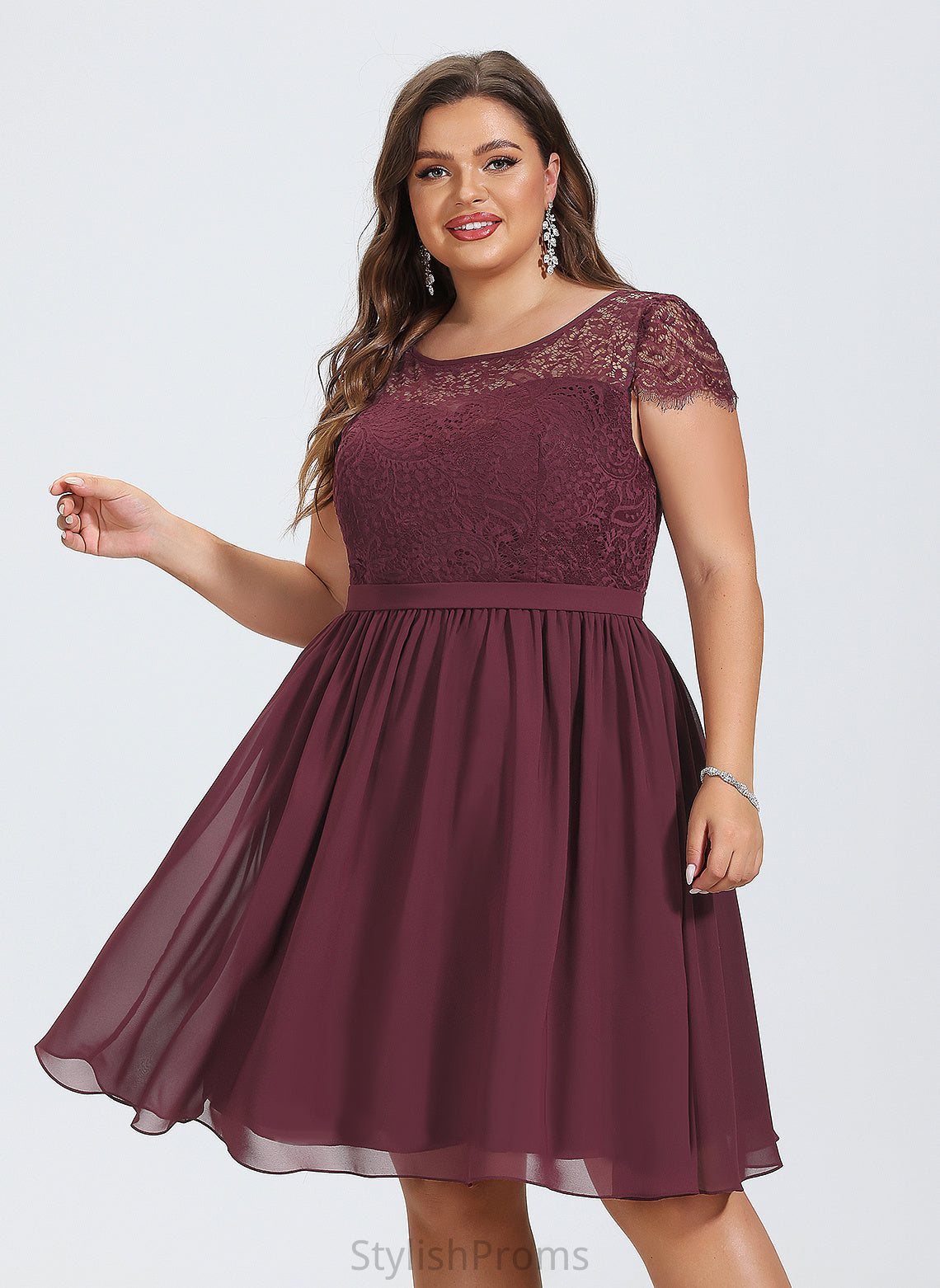 Chiffon Neck Lace Knee-Length Dress Cocktail Dresses Scoop Aiyana Cocktail A-Line