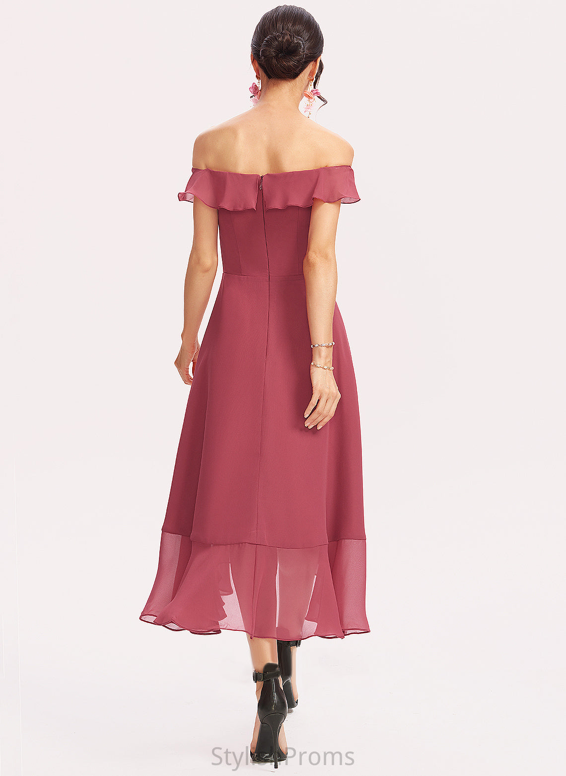 Off-the-Shoulder Dress Ruffles Cocktail Ashlynn Cocktail Dresses Tea-Length Cascading Chiffon A-Line With