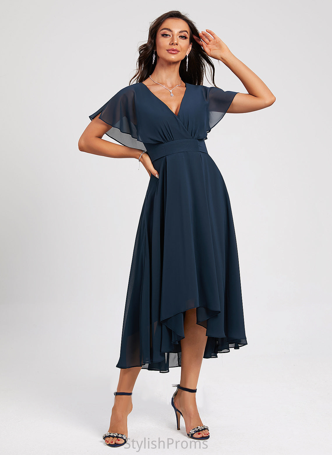 A-Line With Chiffon Cocktail Sash Asymmetrical V-neck Cocktail Dresses Dress April