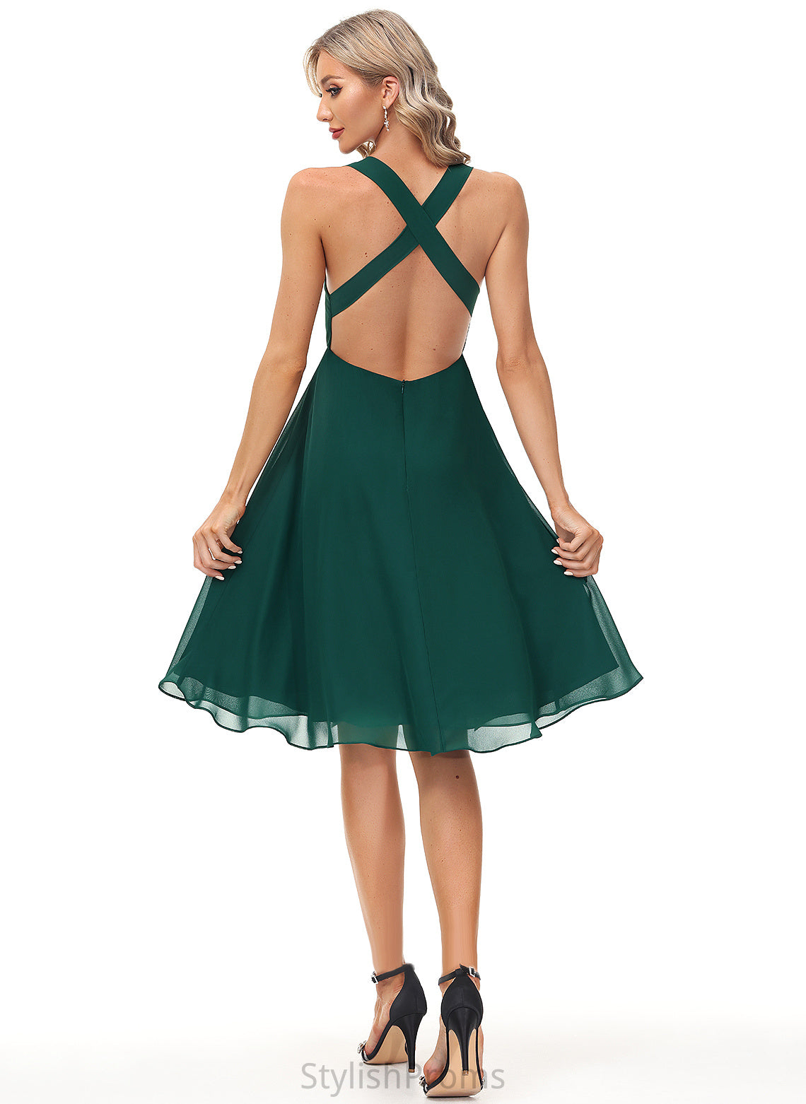 Knee-Length Chiffon Cocktail Dresses Cocktail Dress V-neck Carley A-Line