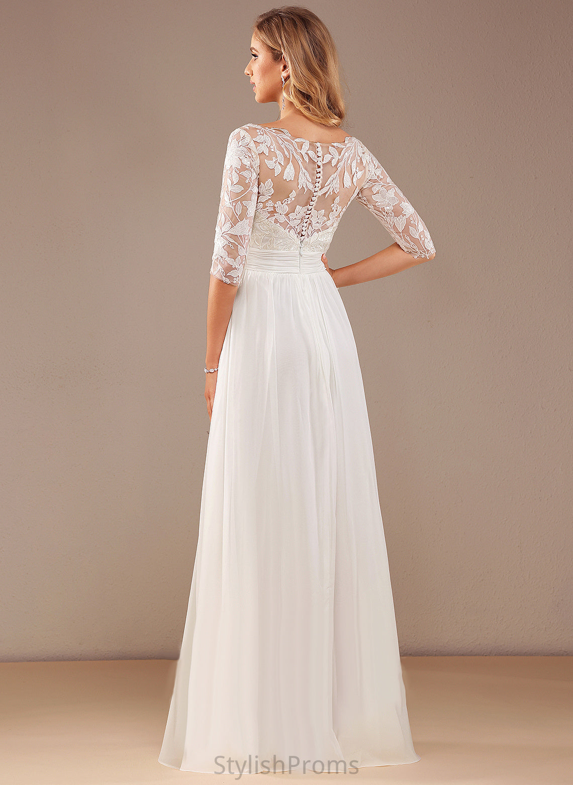 Wedding Wedding Dresses V-neck Ruffle Floor-Length Lace A-Line Sophronia Sequins Dress With Chiffon