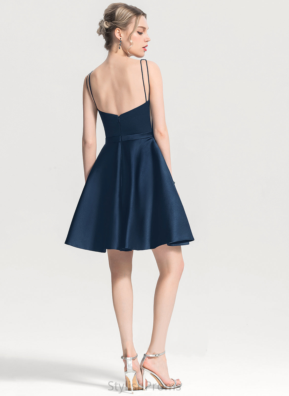 Cocktail Pockets Short/Mini Satin With Cocktail Dresses Brenda Square A-Line Neckline Dress