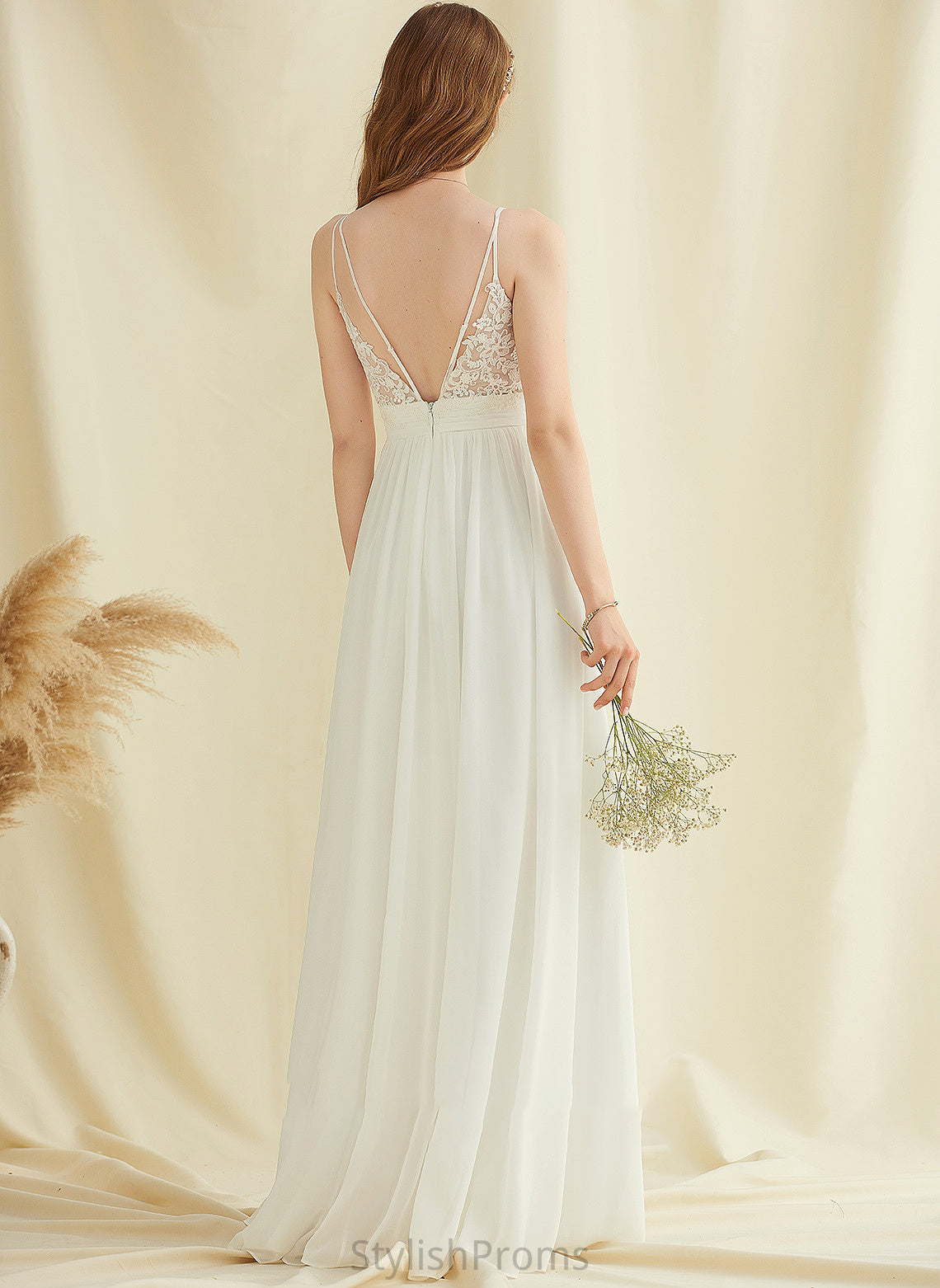 V-neck Chiffon Wedding With Dress Wedding Dresses Lace Floor-Length Brooklyn A-Line