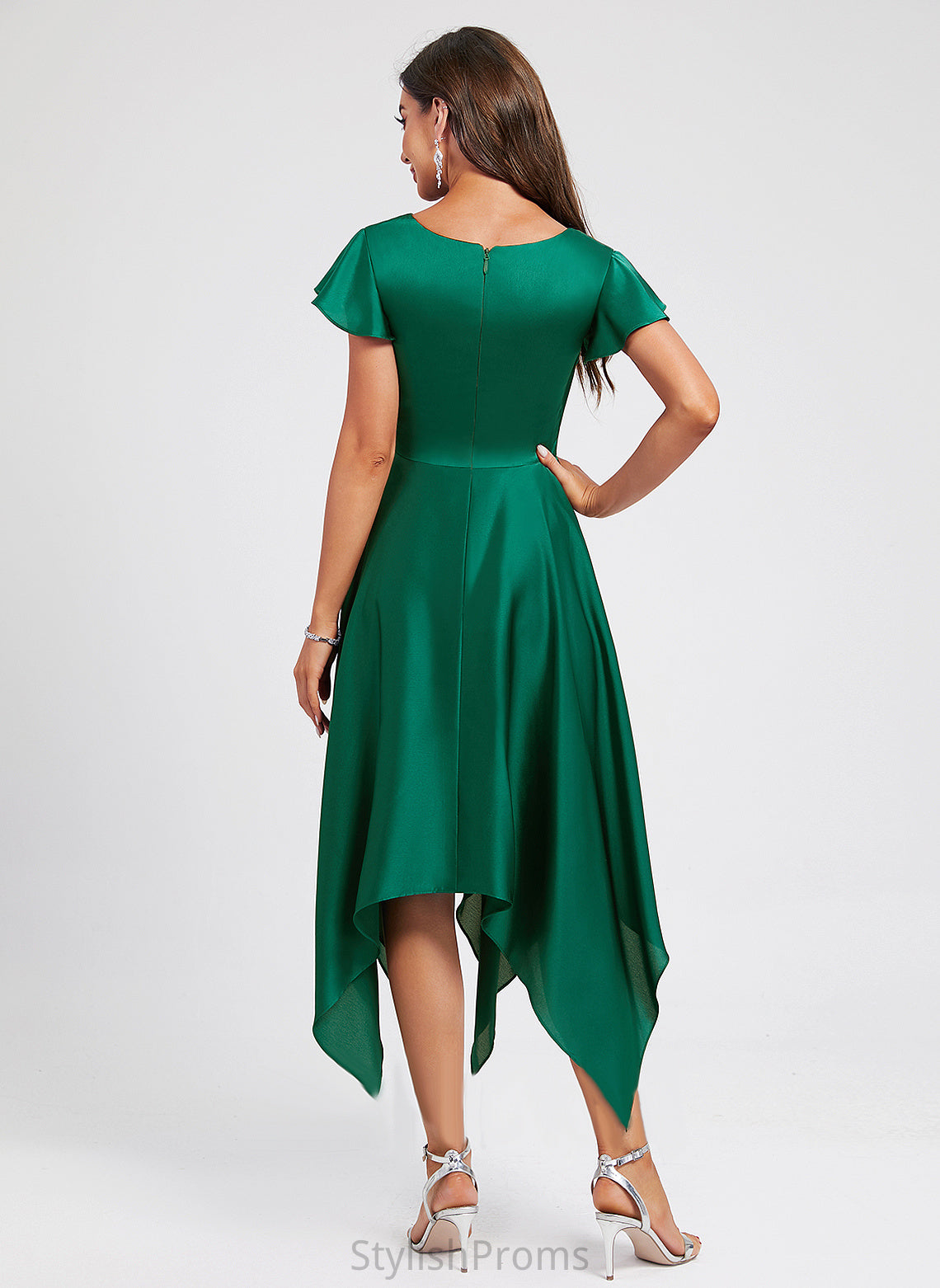 Asymmetrical A-Line Virginia With Polyester Pleated Cocktail Dress V-neck Cocktail Dresses