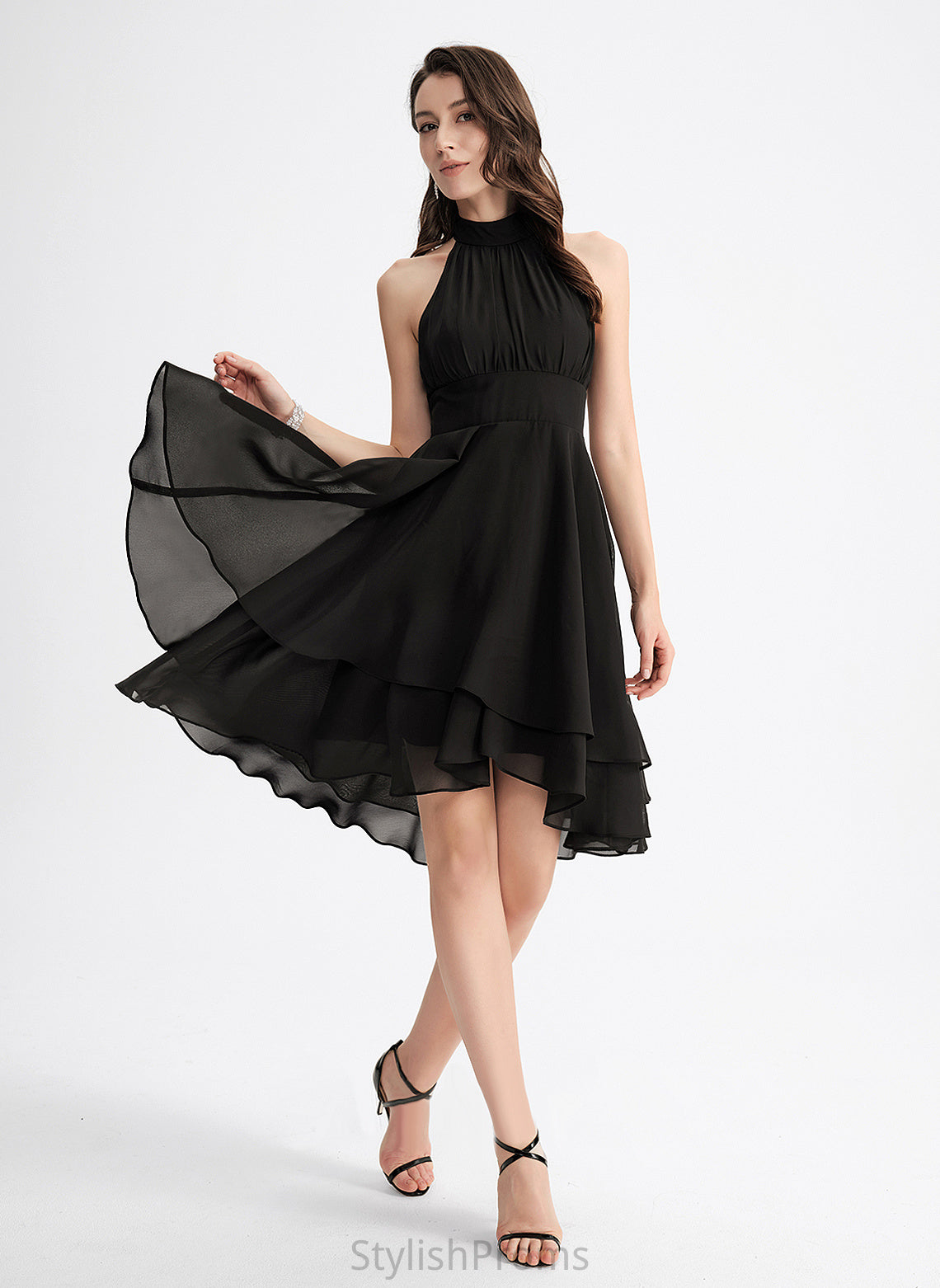 Dress Neck Pleated Chiffon Asymmetrical Cocktail Dresses Scoop Cocktail Sadie With A-Line