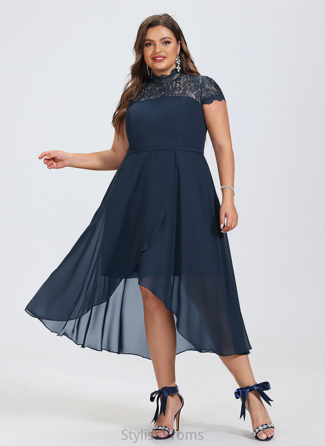 High Cocktail Cocktail Dresses Neck A-Line Abbie Chiffon Dress Asymmetrical