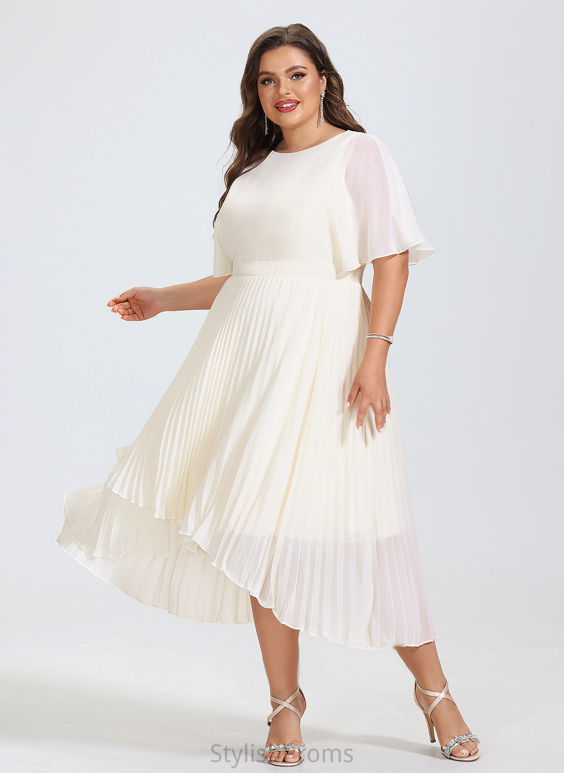 Dress Cocktail Dresses A-Line Cocktail Lena Chiffon With Asymmetrical Neck Scoop Pleated