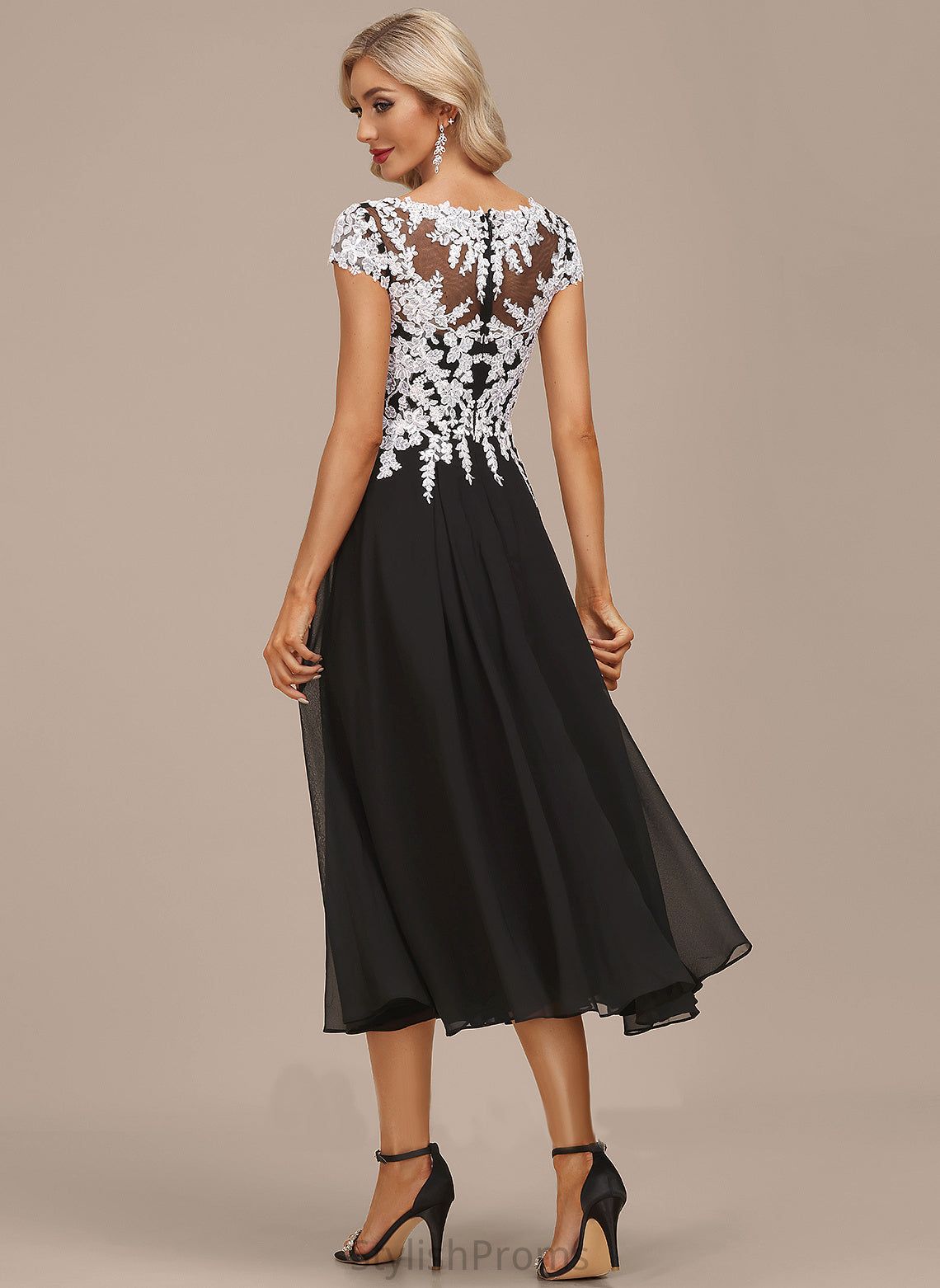 Cocktail Dresses Lace V-neck Kimberly A-Line Chiffon Cocktail Dress Tea-Length