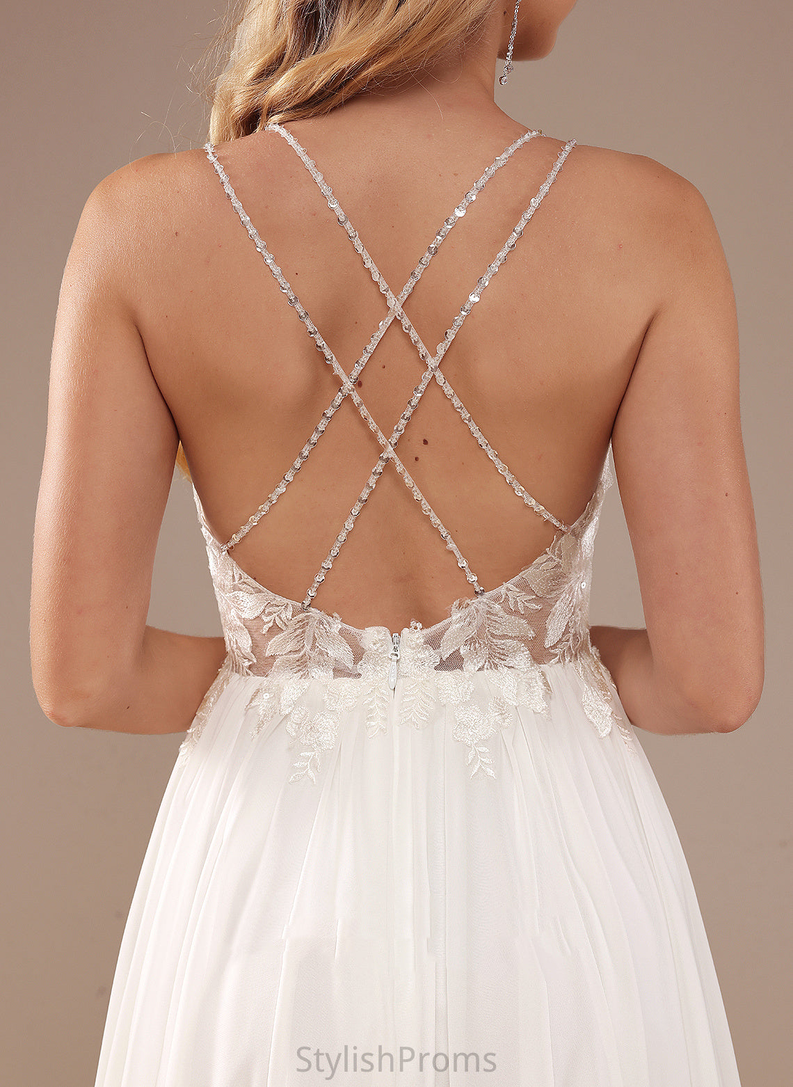 Beading Sweep Lace With Dress Wedding Lace Train Chiffon Sequins Cherish A-Line V-neck Wedding Dresses