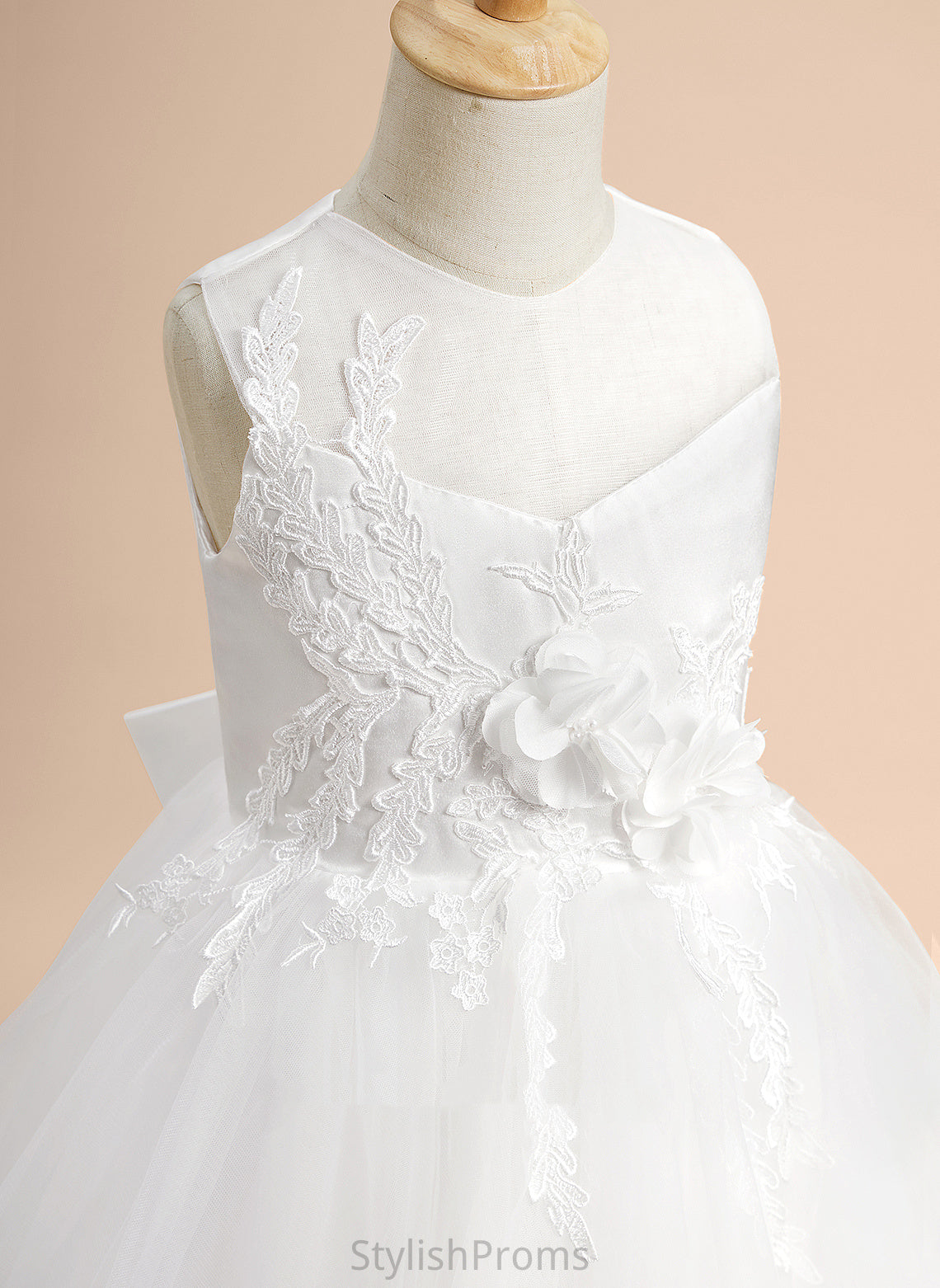 Kitty With Sleeveless Flower Girl Neck - Knee-length Flower Girl Dresses Scoop Satin/Tulle Dress Lace/Flower(s)/Bow(s) A-Line