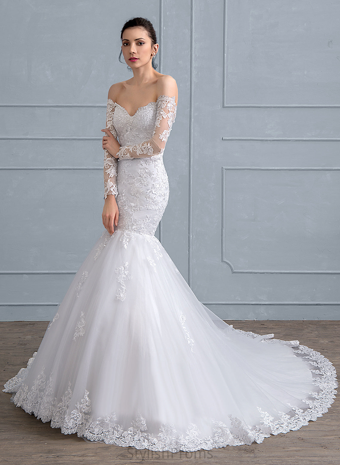 With Tulle Wedding Wedding Dresses Off-the-Shoulder Lace Court Kenley Beading Dress Sequins Train Trumpet/Mermaid