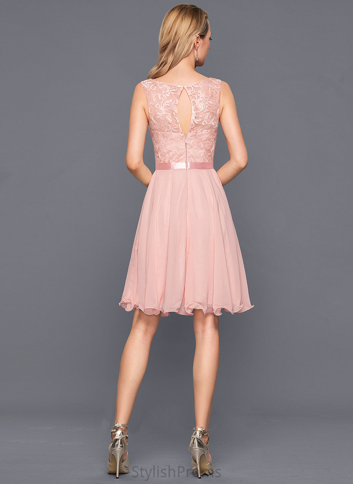 Neck Lace Scoop Chiffon Dress Cocktail Charmeuse Cocktail Dresses With Knee-Length A-Line Beading Sequins Brenda