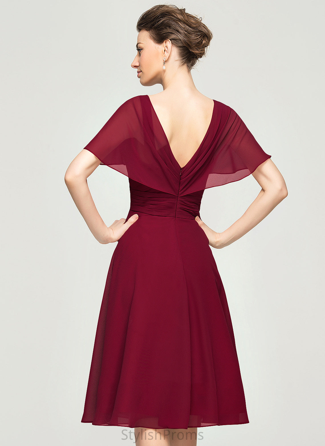 Chiffon With Knee-Length Elaine Dress Cocktail A-Line Cocktail Dresses Ruffle V-neck