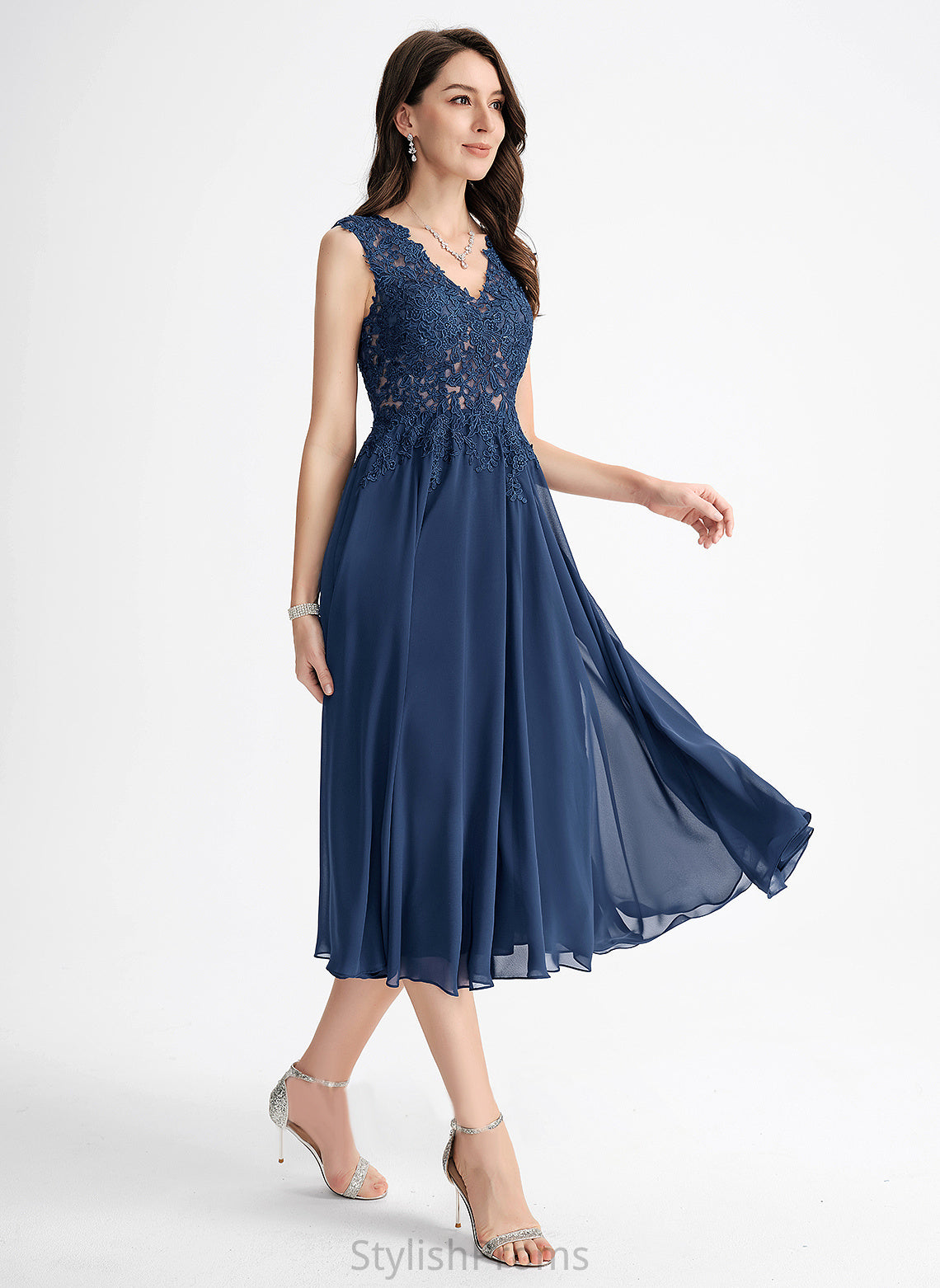 V-neck Cocktail Lace A-Line Isabela Dress Tea-Length Chiffon Cocktail Dresses