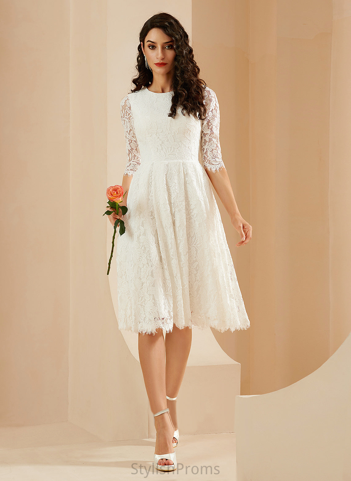 Sanaa Wedding Dresses Scoop Knee-Length Dress Wedding Lace A-Line