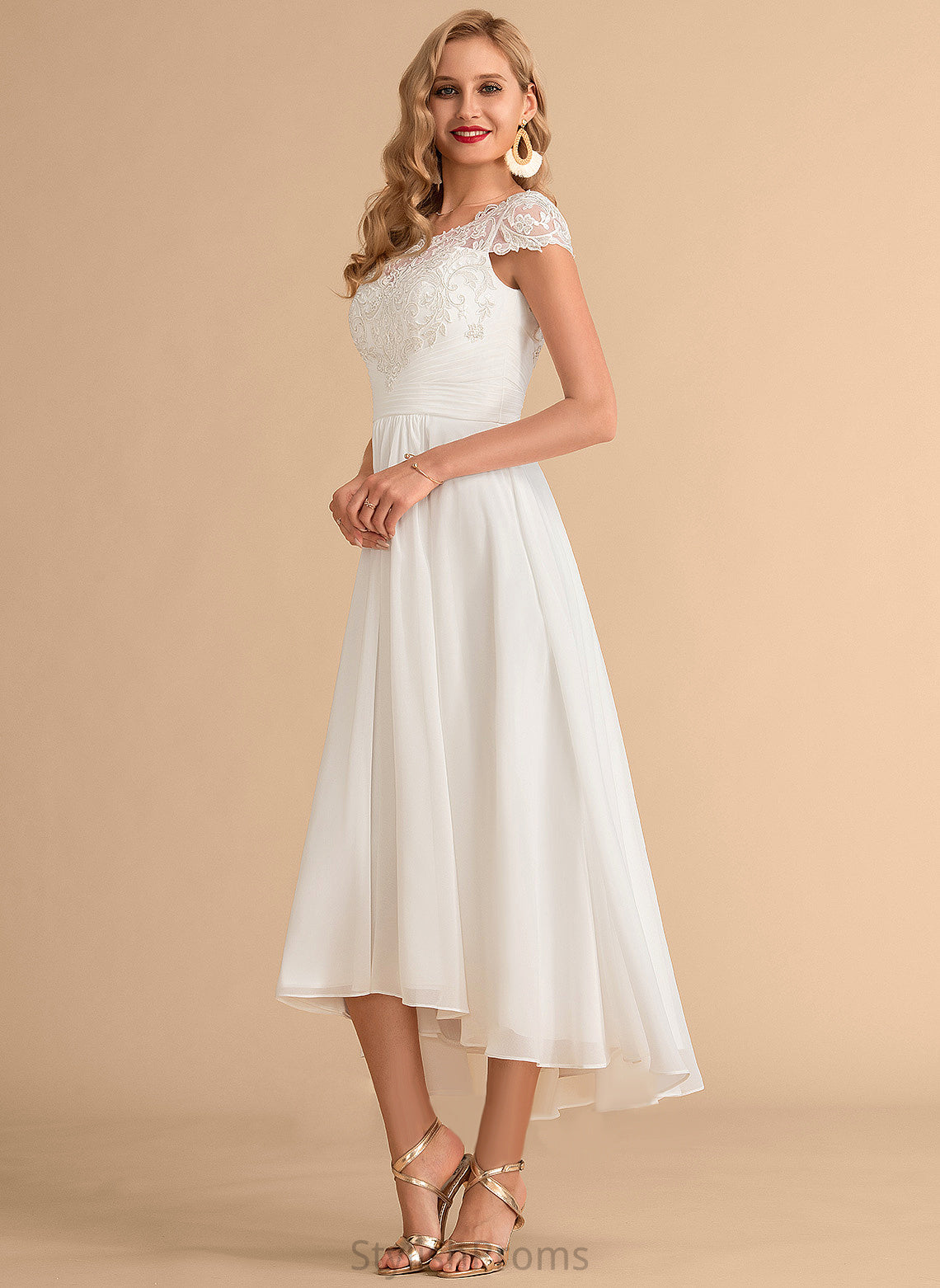 Wedding Dresses Scoop Chiffon Dress A-Line Wedding Lace Asymmetrical Maya