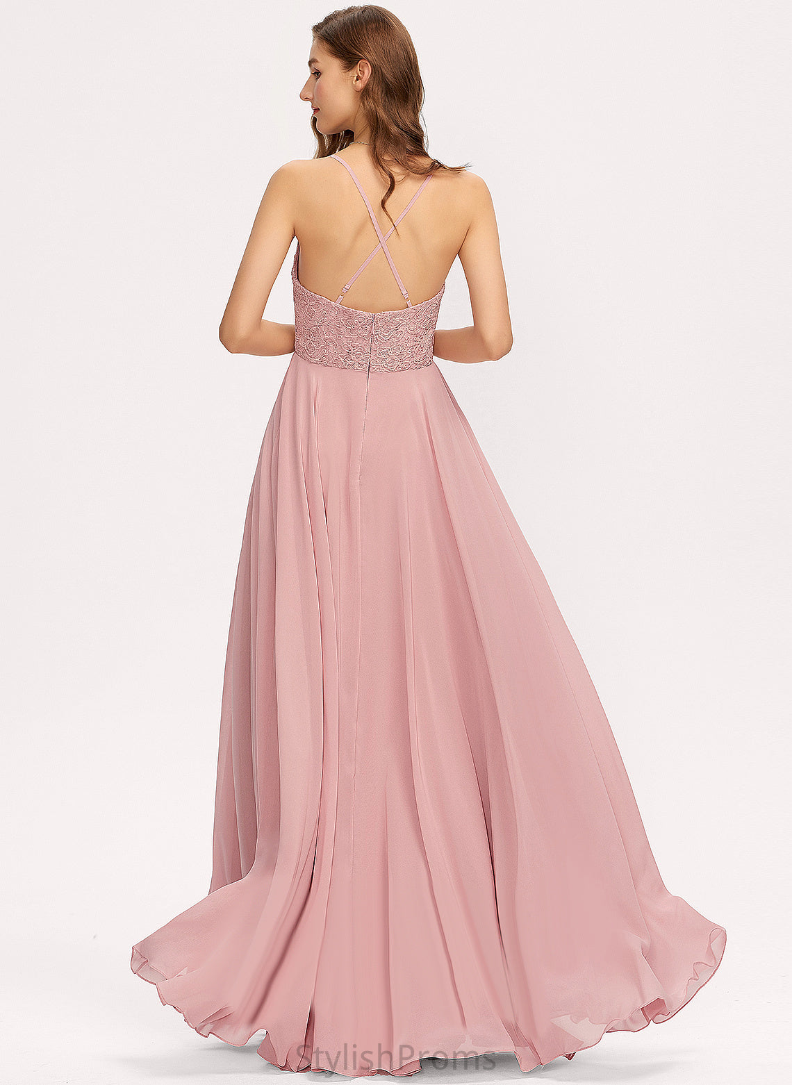 Lace Prom Dresses Chiffon Tina Floor-Length A-Line V-neck