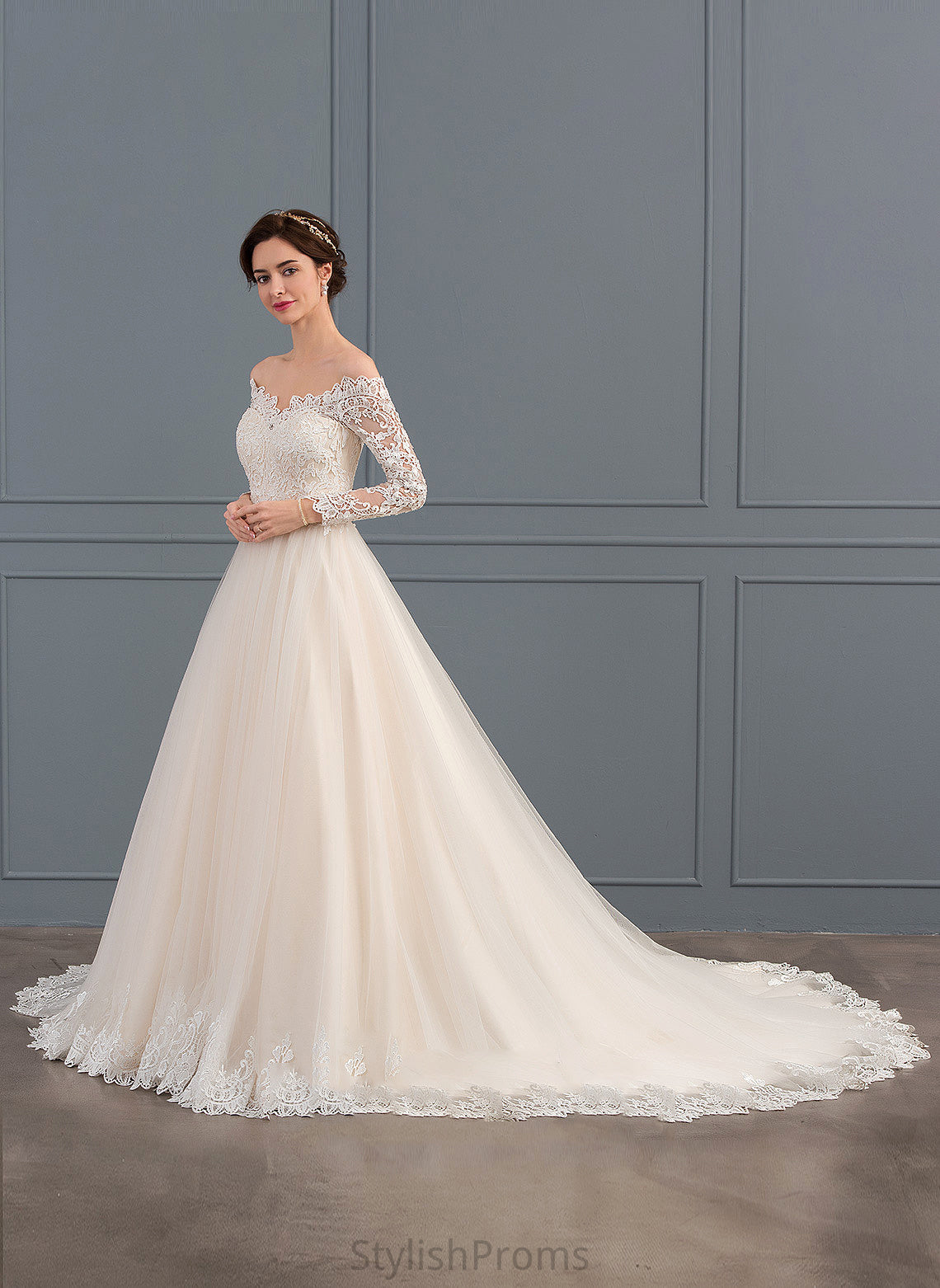 Off-the-Shoulder Chapel Anaya Dress Wedding Train Wedding Dresses Ball-Gown/Princess Lace Tulle