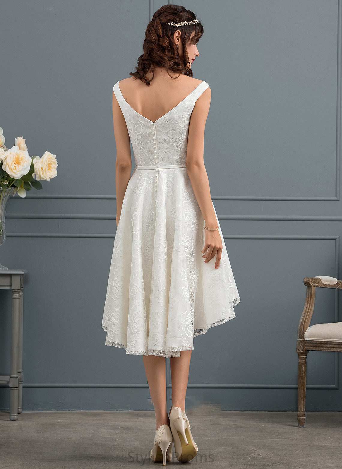 Bow(s) Wedding Dresses Wedding With A-Line Asymmetrical Lace Dress Aleah