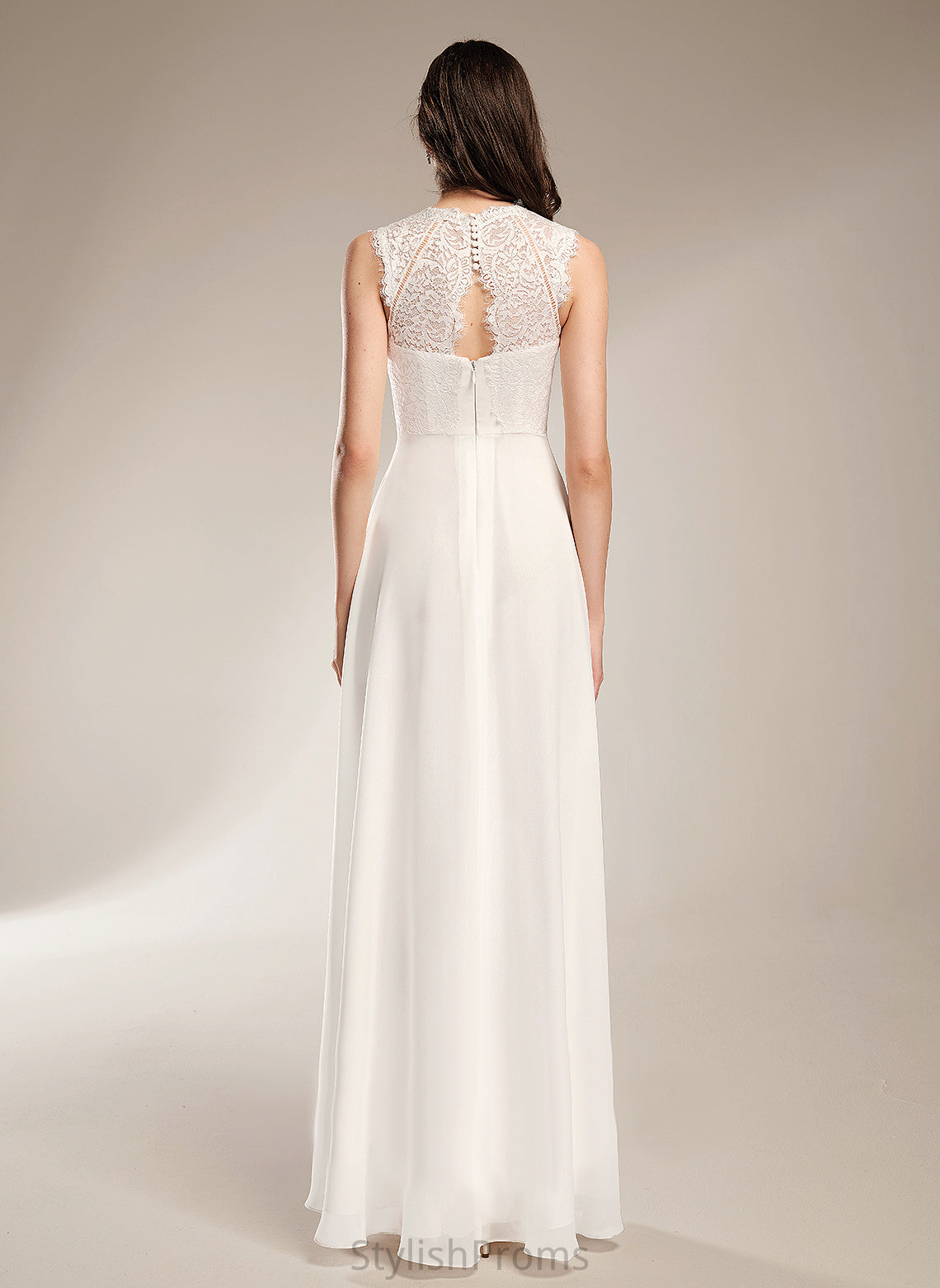 Wedding Wedding Dresses Chiffon Dress Floor-Length A-Line Kamora Lace Scoop