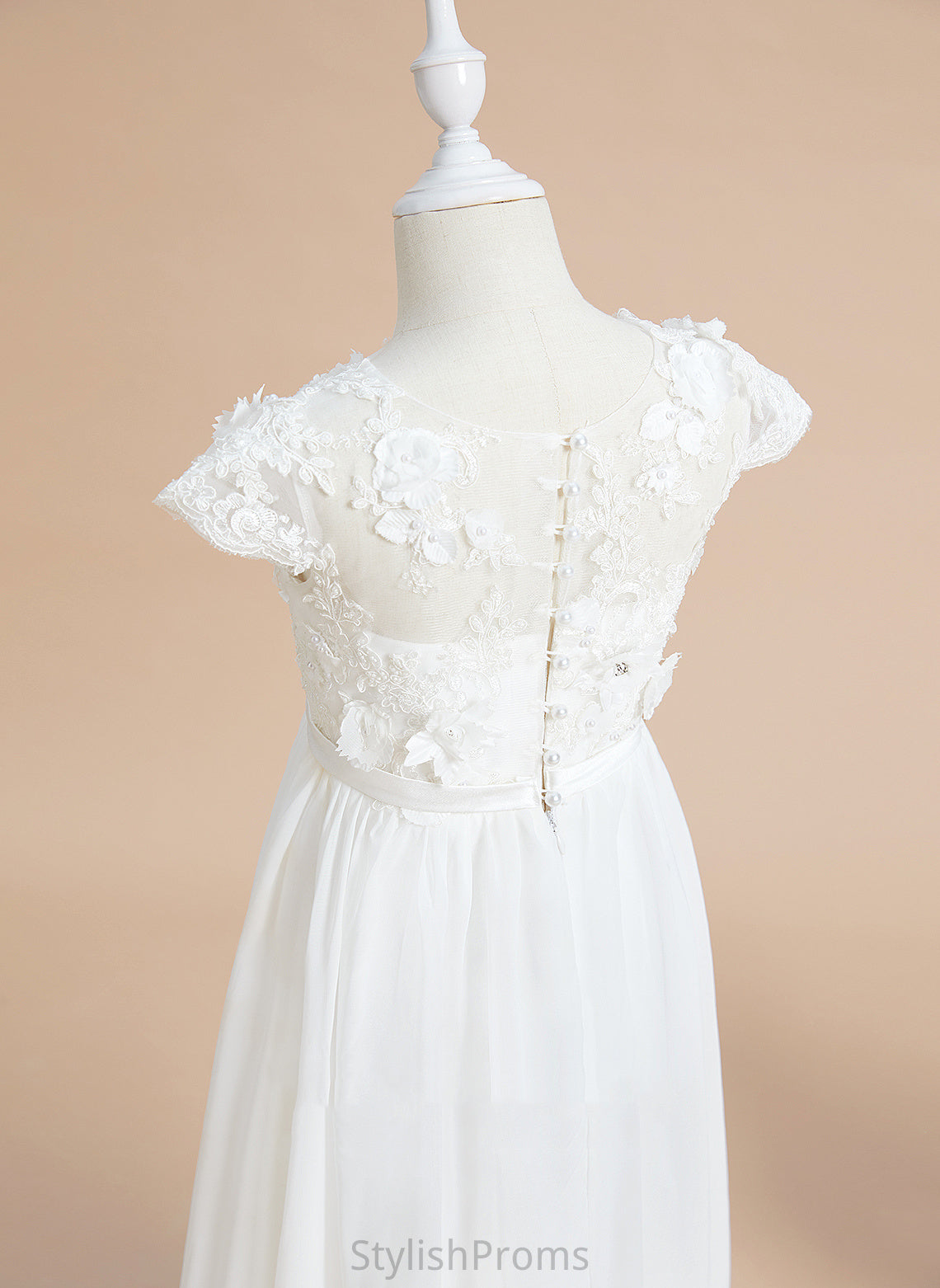 Kit Dress Scoop Girl A-Line Flower Neck Chiffon/Lace Flower(s) Flower Girl Dresses Floor-length Sleeves - With Short