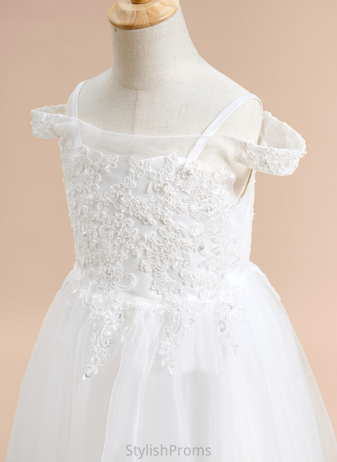 Dress Flower Girl Dresses Tea-length A-Line Tulle Lace Sleeveless - With Girl Flower Off-the-Shoulder Lillian