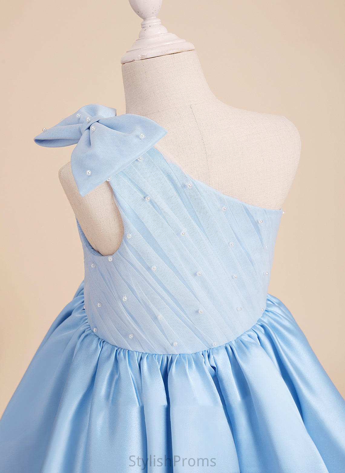 Logan Dress Beading/Bow(s) Knee-length Flower With Sleeveless Girl - Satin/Tulle A-Line One-Shoulder Flower Girl Dresses