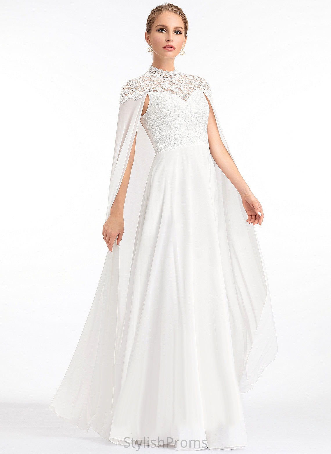 Chiffon Dress Setlla Floor-Length High Lace Wedding Dresses Wedding A-Line Neck