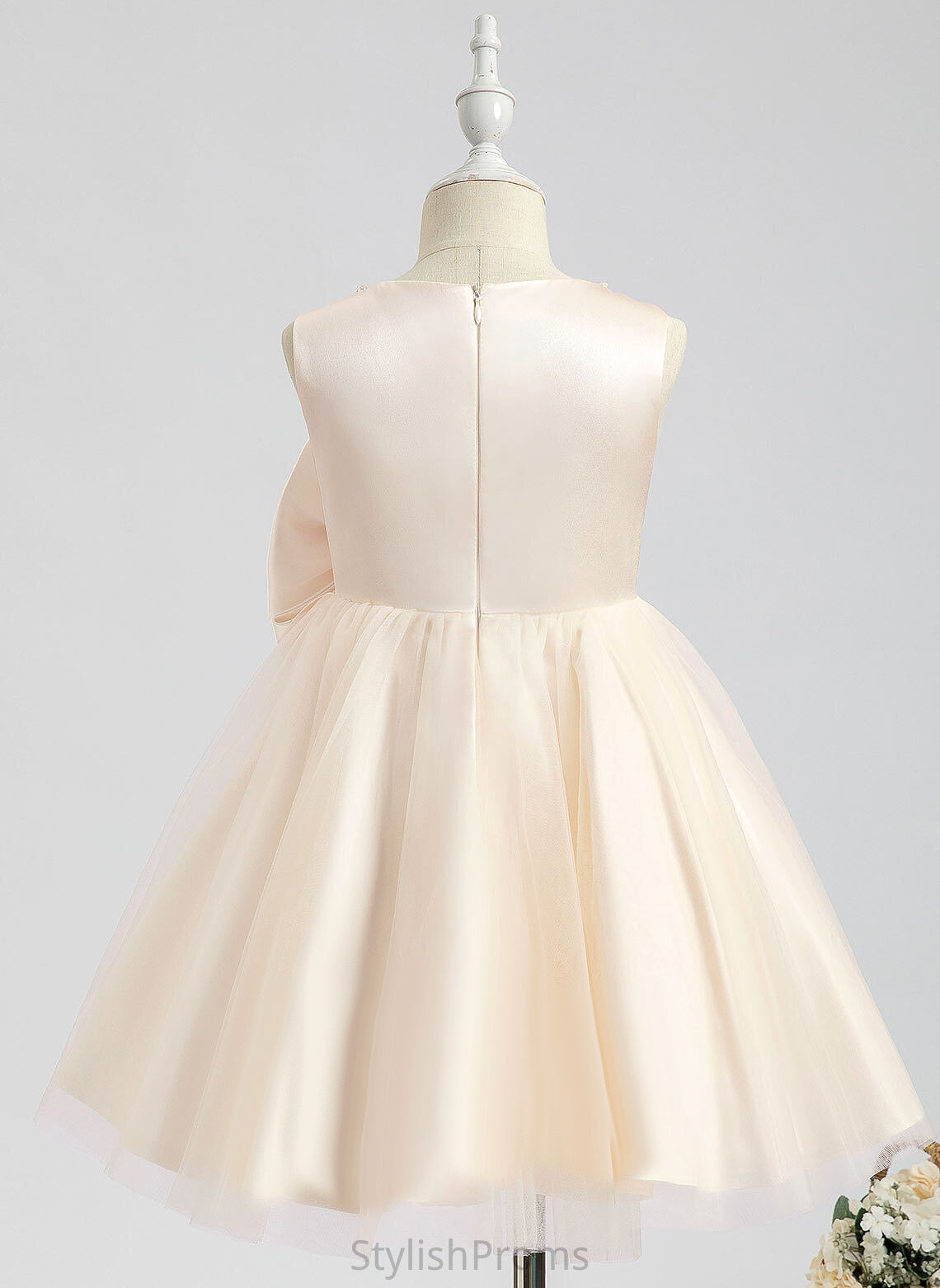 Shyann Scalloped Flower Girl Dresses Beading/Bow(s) Girl Satin With - Dress Neck Flower Sleeveless Knee-length A-Line