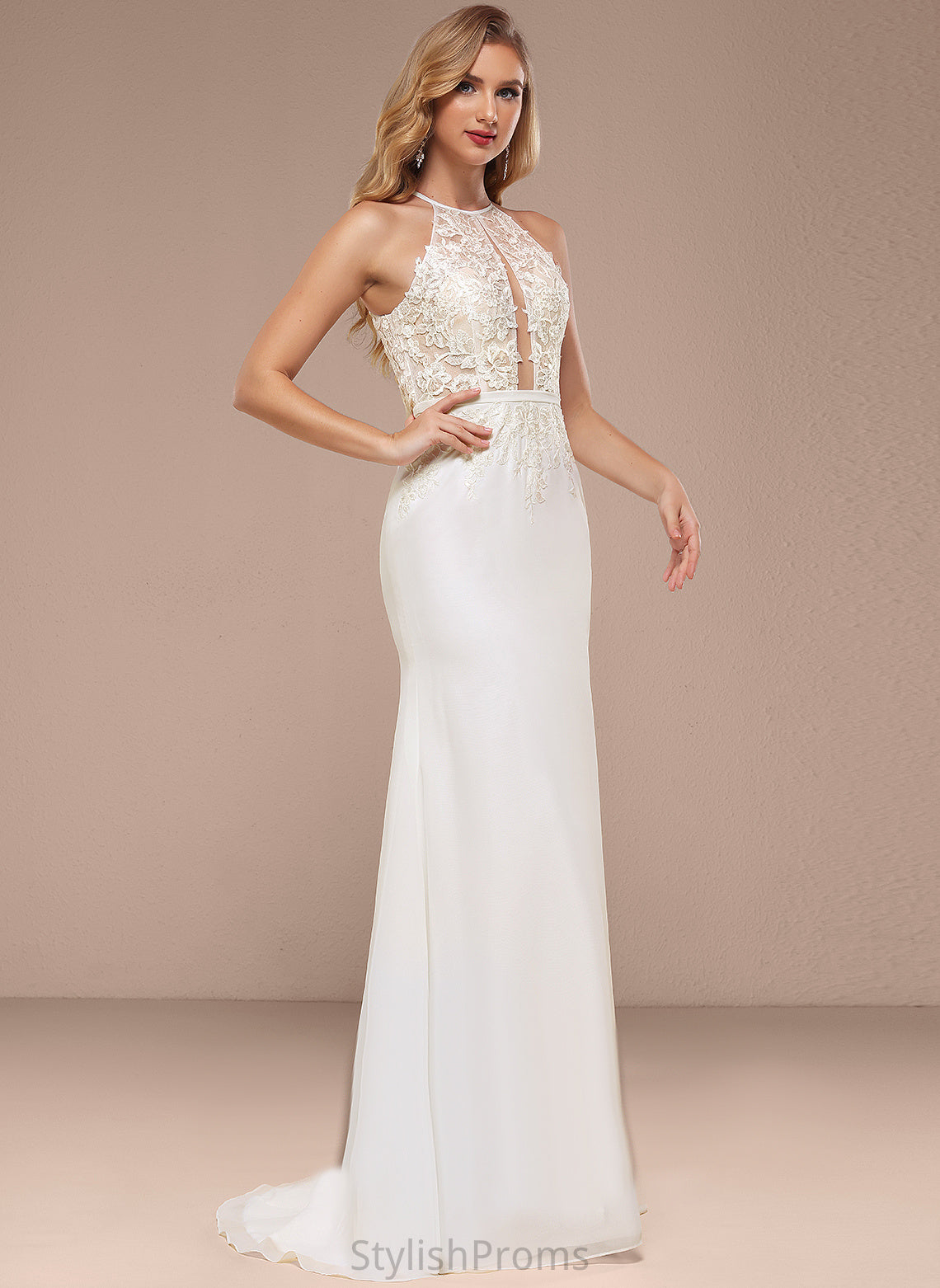 With Sweep Chiffon Halter Sequins Dress Train Lace Wedding Wedding Dresses Trumpet/Mermaid Katrina