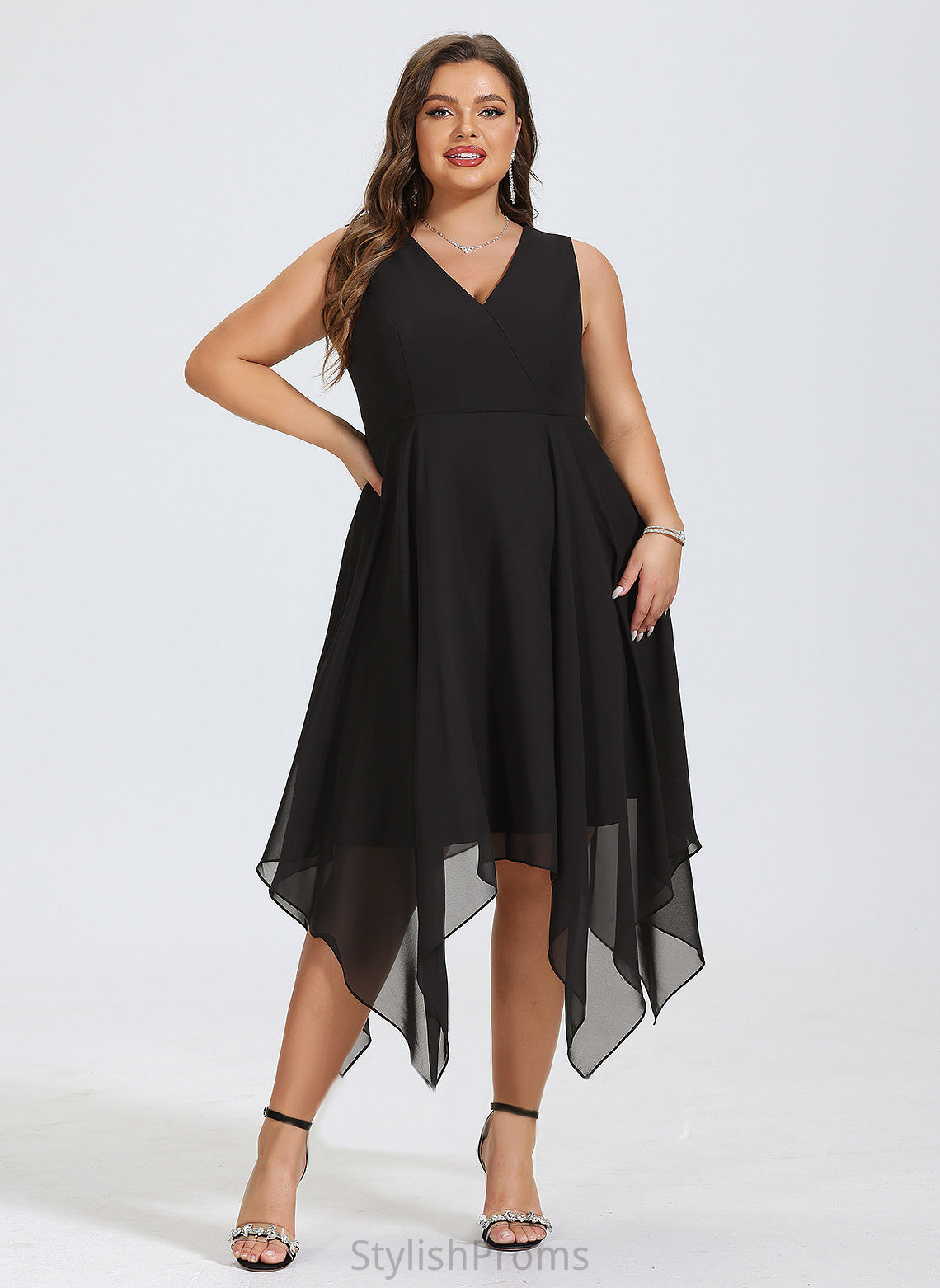 Cocktail Akira Chiffon A-Line Asymmetrical Dress V-neck Cocktail Dresses