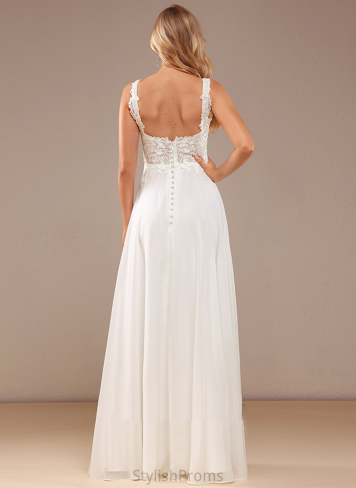 Chiffon Sequins With Neckline Lace Square Wedding Dresses A-Line Dress Floor-Length Lace Wedding Rylie