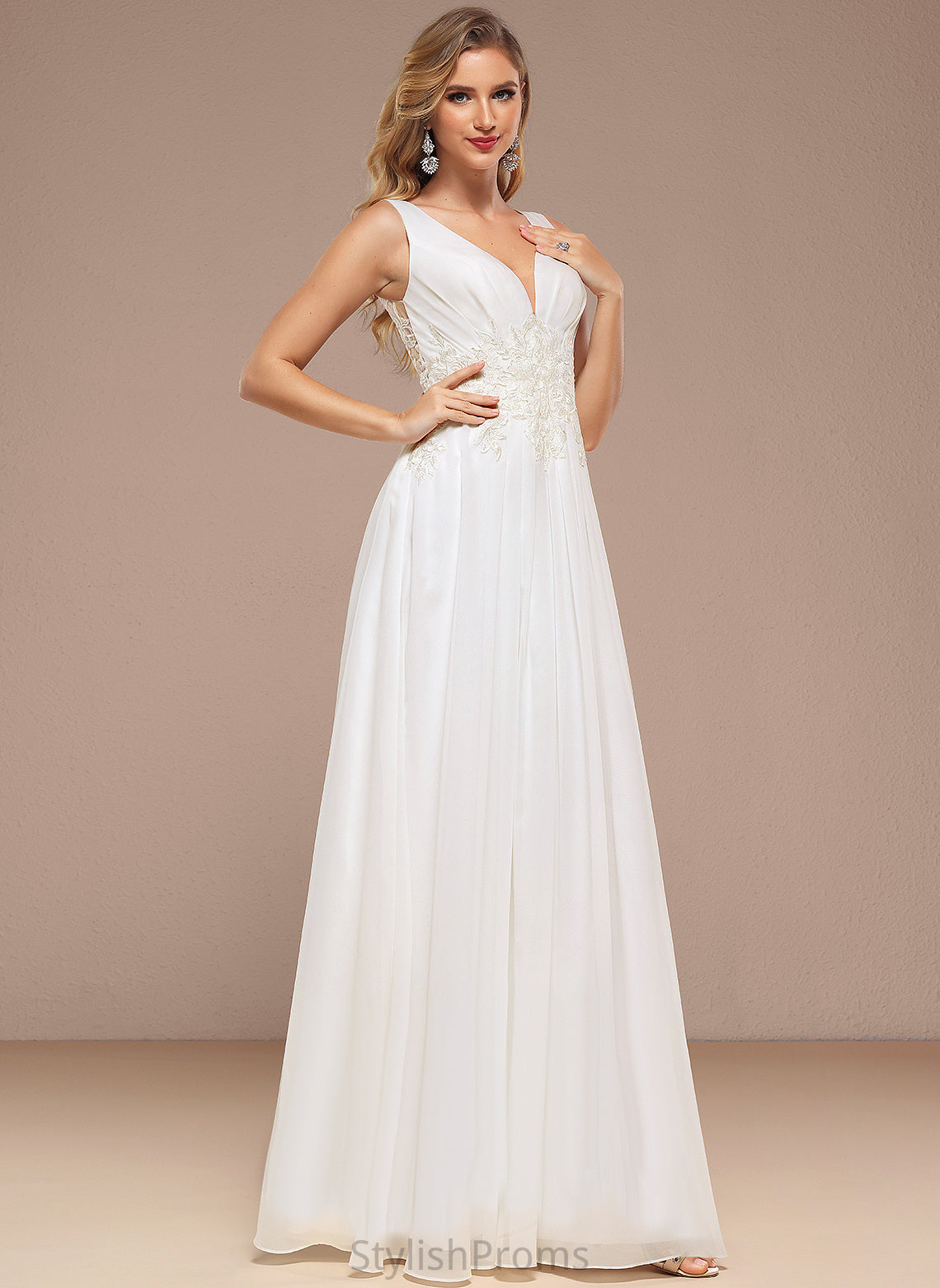 Wedding Floor-Length V-neck A-Line With Dress Sequins Lace Belen Wedding Dresses Chiffon