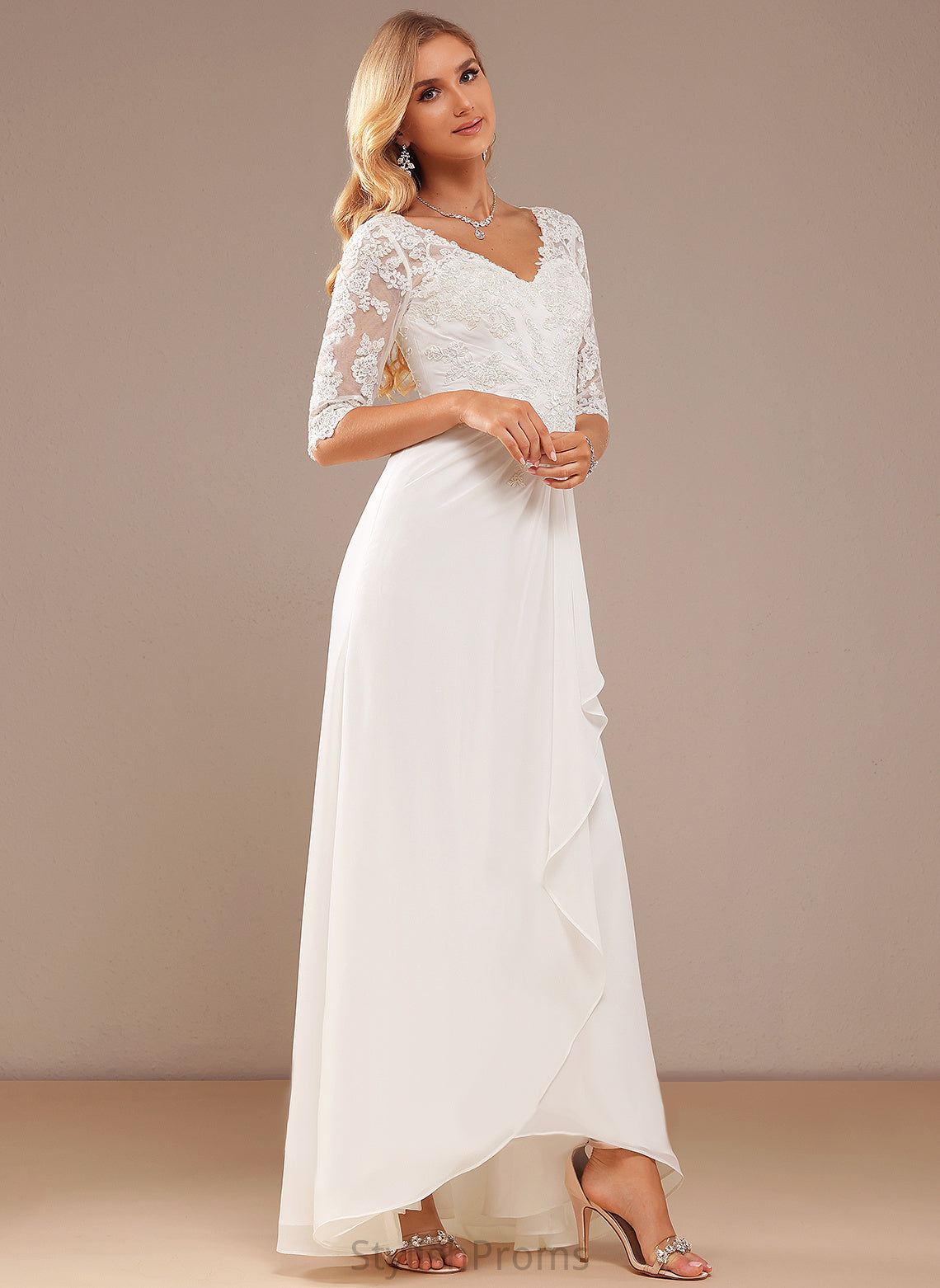 Wedding Dresses Shirley V-neck Ruffle Lace With Chiffon A-Line Wedding Dress Asymmetrical