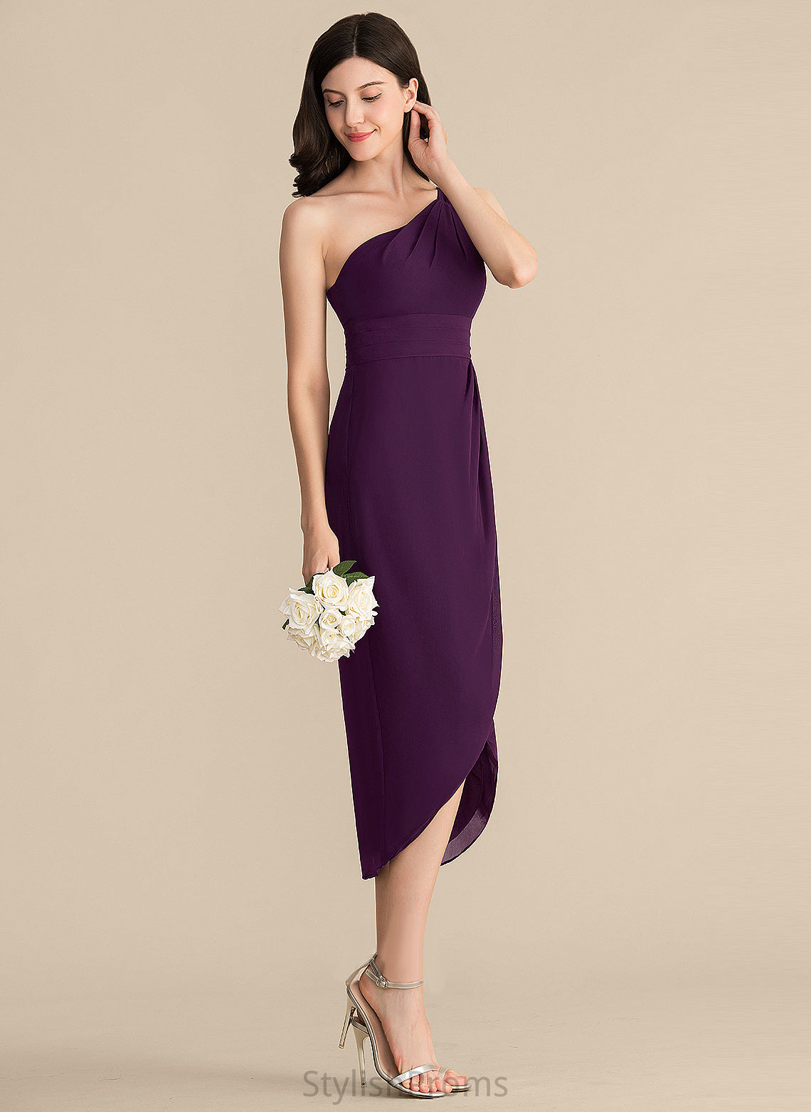 One-Shoulder Asymmetrical Jaylyn Chiffon Cocktail Ruffle With Cocktail Dresses Sheath/Column Dress