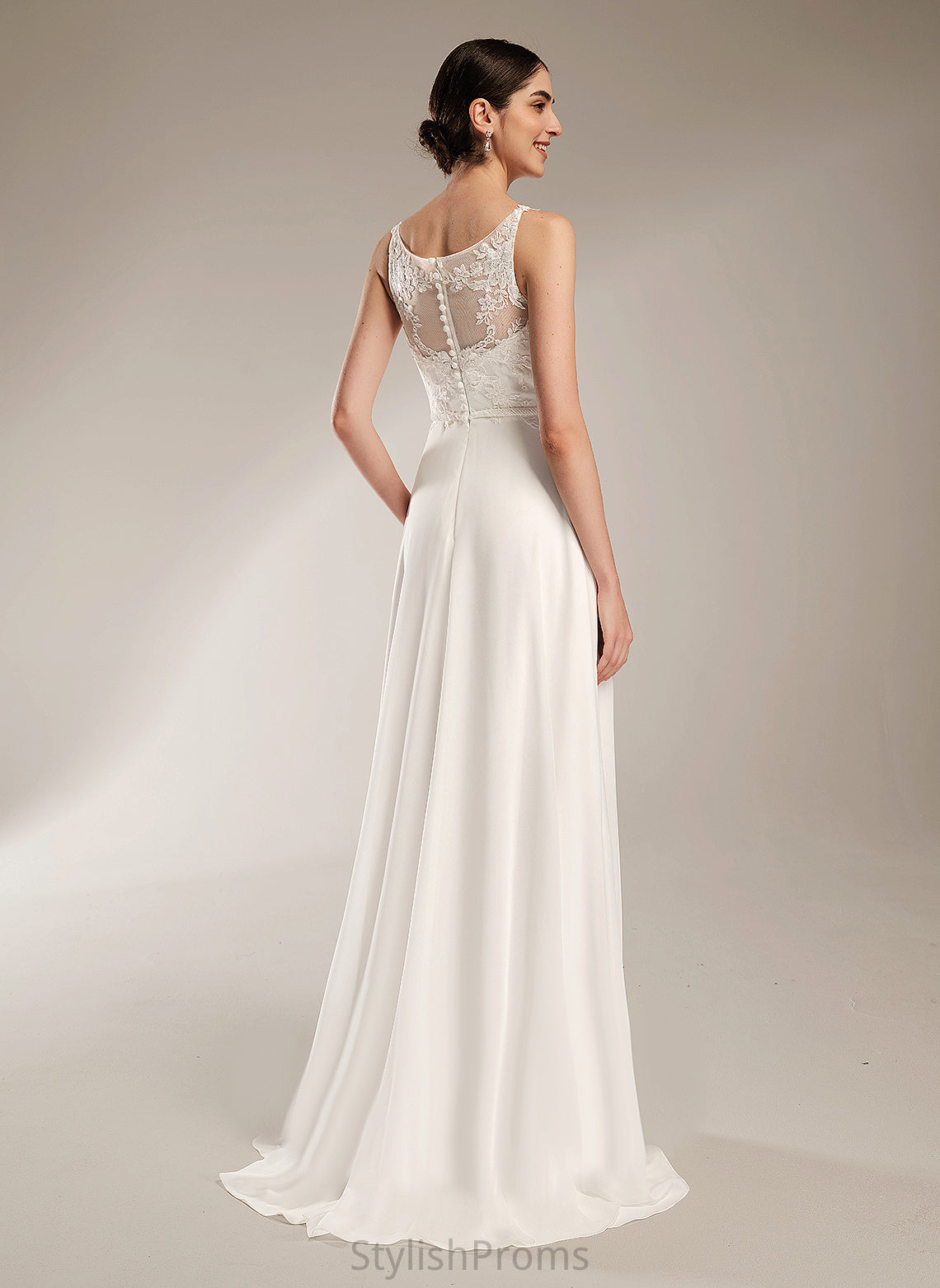 Chiffon A-Line Lexie Wedding Sequins Train Dress Sweep Illusion Lace Wedding Dresses With