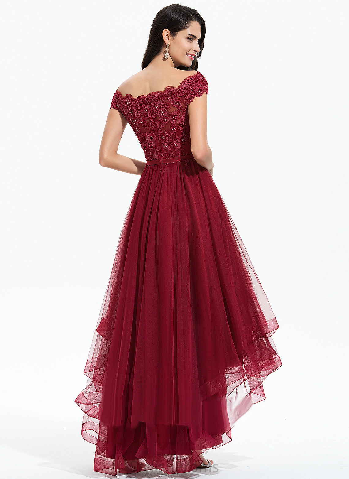 Sequins Off-the-Shoulder A-Line Dress With Wedding Asymmetrical Tulle Beading Bow(s) Wedding Dresses Jackie Lace