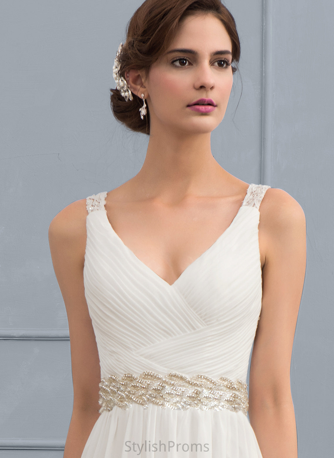 Chiffon Sequins Sweep Train Dress Wedding Beading With Linda A-Line Ruffle Wedding Dresses V-neck Lace